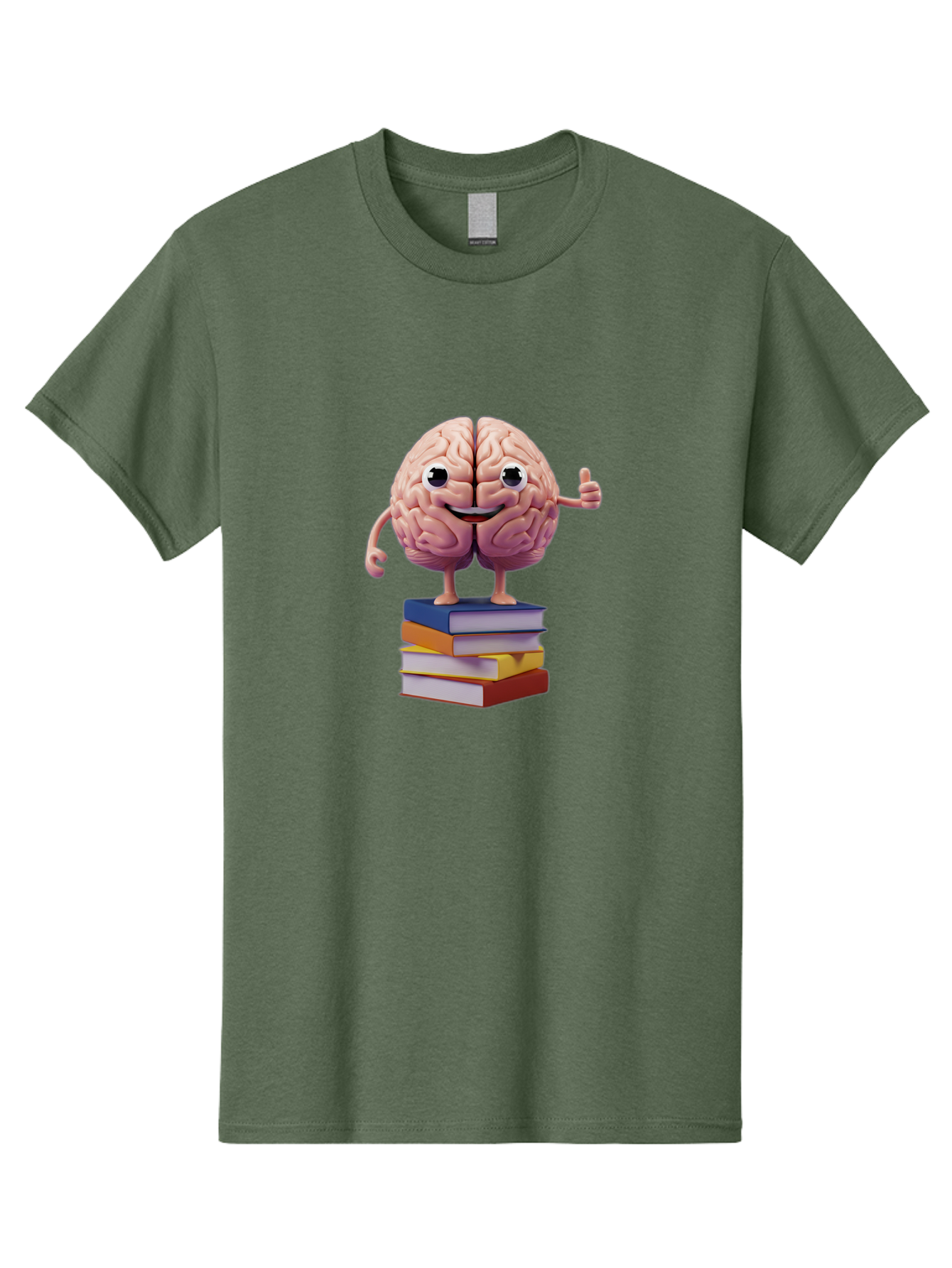 Smiling-Brain-1 Men'S Graphic Tee, 100% Cotton, Comfortable Casual Summer Wear, Machine Washable, Cartoon Brain, Human Brain, Smiling Face, Thumbs Up, Books, Learning, Education, Knowledge, Intelligence, Cognitive Function Bae100
