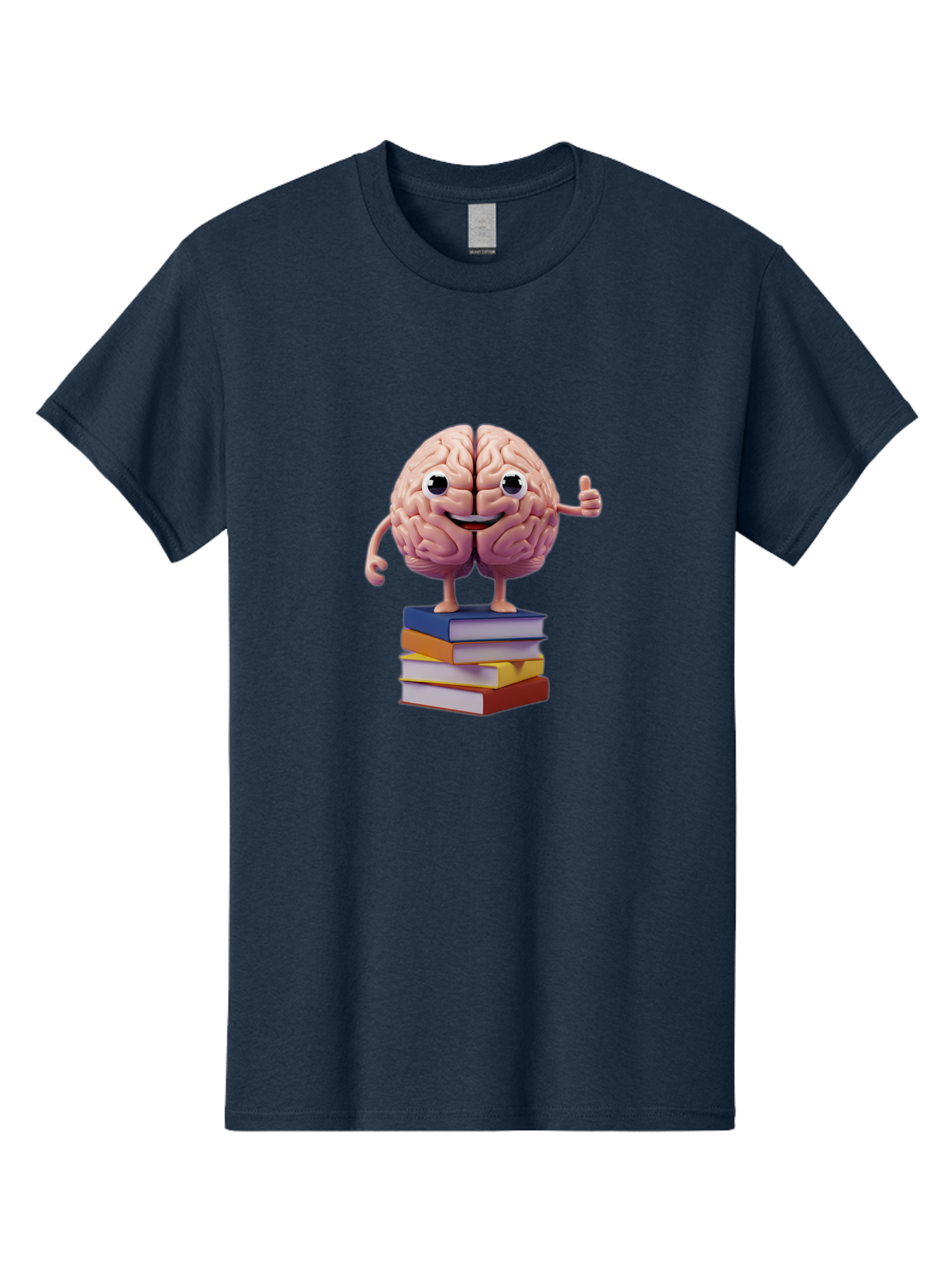 Smiling-Brain-1 Men'S Graphic Tee, 100% Cotton, Comfortable Casual Summer Wear, Machine Washable, Cartoon Brain, Human Brain, Smiling Face, Thumbs Up, Books, Learning, Education, Knowledge, Intelligence, Cognitive Function Bae100