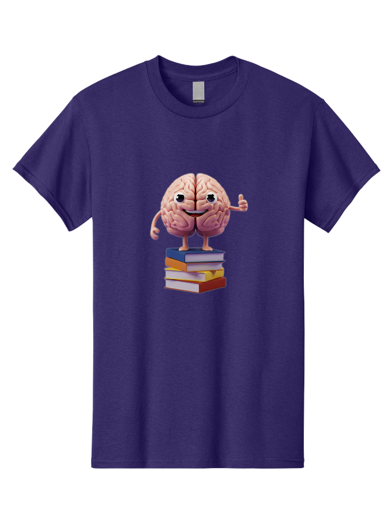 Smiling-Brain-1 Men'S Graphic Tee, 100% Cotton, Comfortable Casual Summer Wear, Machine Washable, Cartoon Brain, Human Brain, Smiling Face, Thumbs Up, Books, Learning, Education, Knowledge, Intelligence, Cognitive Function Bae100