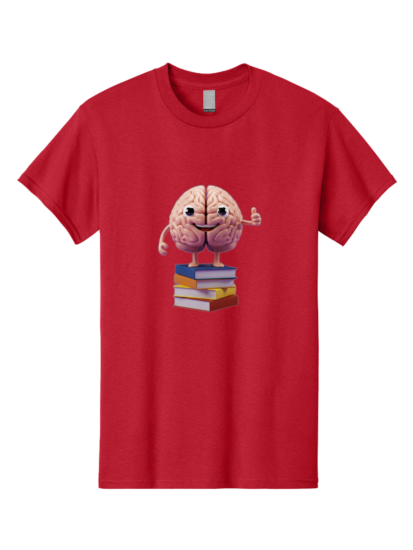Smiling-Brain-1 Men'S Graphic Tee, 100% Cotton, Comfortable Casual Summer Wear, Machine Washable, Cartoon Brain, Human Brain, Smiling Face, Thumbs Up, Books, Learning, Education, Knowledge, Intelligence, Cognitive Function Bae100
