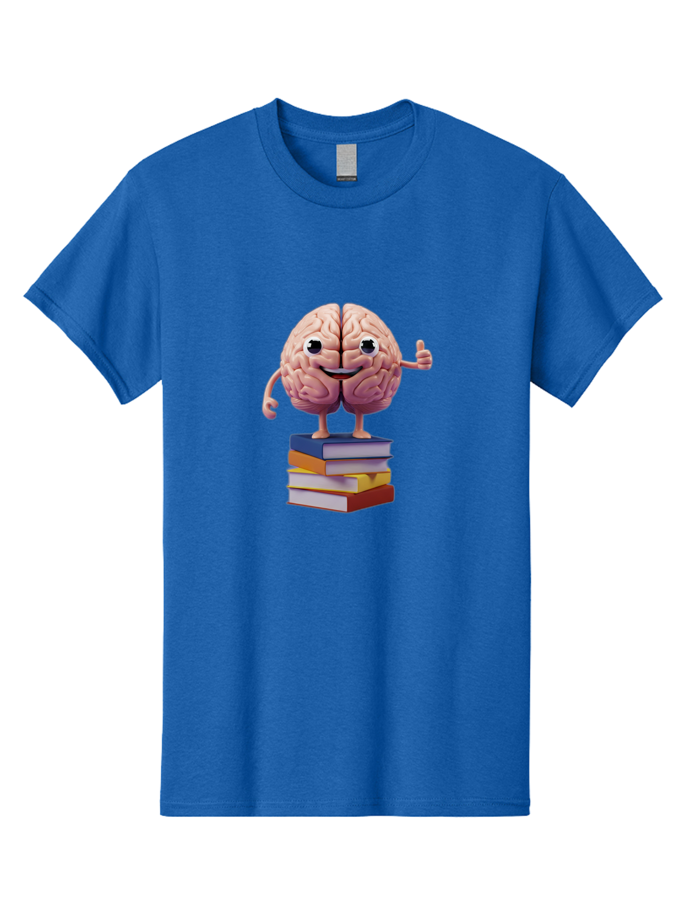 Smiling-Brain-1 Men'S Graphic Tee, 100% Cotton, Comfortable Casual Summer Wear, Machine Washable, Cartoon Brain, Human Brain, Smiling Face, Thumbs Up, Books, Learning, Education, Knowledge, Intelligence, Cognitive Function Bae100