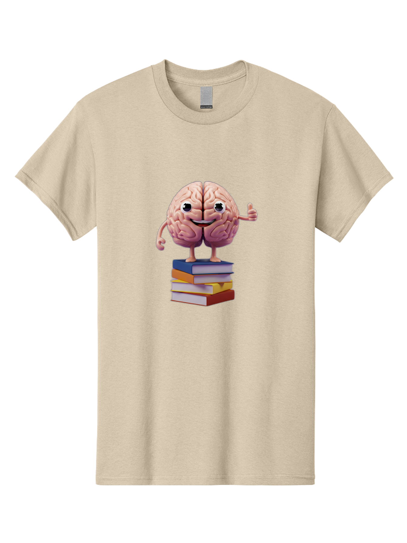 Smiling-Brain-1 Men'S Graphic Tee, 100% Cotton, Comfortable Casual Summer Wear, Machine Washable, Cartoon Brain, Human Brain, Smiling Face, Thumbs Up, Books, Learning, Education, Knowledge, Intelligence, Cognitive Function Bae100
