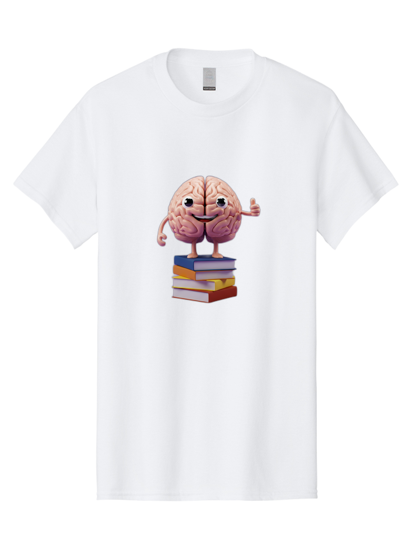 Smiling-Brain-1 Men'S Graphic Tee, 100% Cotton, Comfortable Casual Summer Wear, Machine Washable, Cartoon Brain, Human Brain, Smiling Face, Thumbs Up, Books, Learning, Education, Knowledge, Intelligence, Cognitive Function Bae100