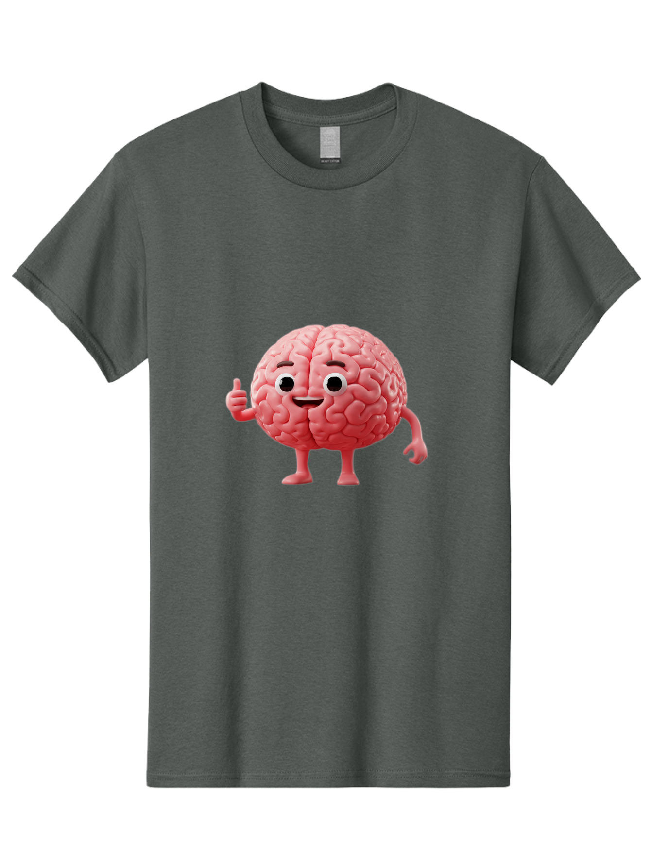 Smiling-Brain Men'S Graphic Tee, 100% Cotton, Comfortable Casual Summer Wear, Machine Washable, Cartoon Brain Character, Human Brain, Funny Illustration, Brain With Face, Thumbs Up Gesture, Smiling Brain, Cognitive Humor, Human Anatomy, Bae101