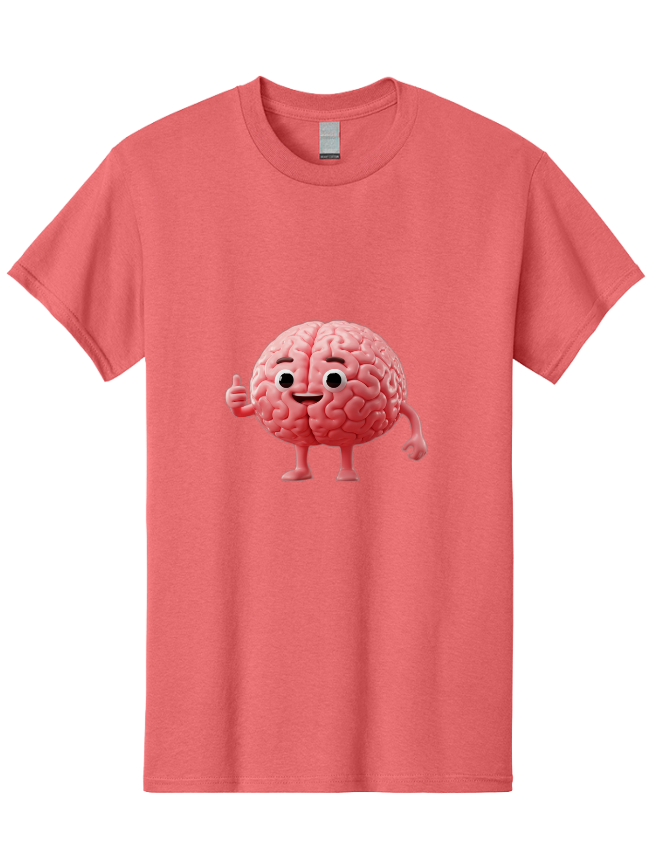 Smiling-Brain Men'S Graphic Tee, 100% Cotton, Comfortable Casual Summer Wear, Machine Washable, Cartoon Brain Character, Human Brain, Funny Illustration, Brain With Face, Thumbs Up Gesture, Smiling Brain, Cognitive Humor, Human Anatomy, Bae101