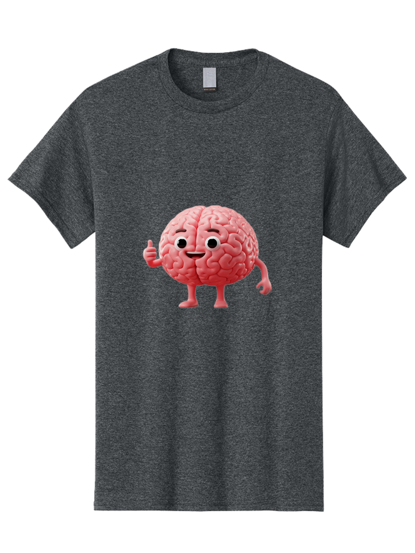 Smiling-Brain Men'S Graphic Tee, 100% Cotton, Comfortable Casual Summer Wear, Machine Washable, Cartoon Brain Character, Human Brain, Funny Illustration, Brain With Face, Thumbs Up Gesture, Smiling Brain, Cognitive Humor, Human Anatomy, Bae101