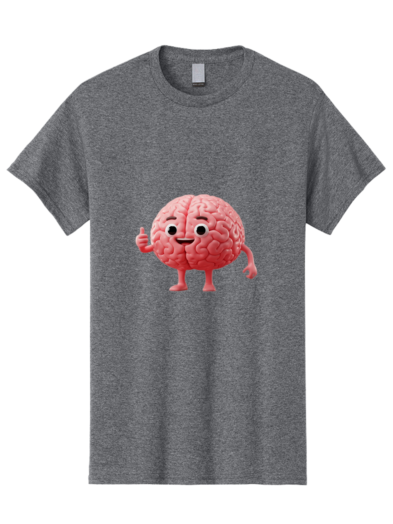 Smiling-Brain Men'S Graphic Tee, 100% Cotton, Comfortable Casual Summer Wear, Machine Washable, Cartoon Brain Character, Human Brain, Funny Illustration, Brain With Face, Thumbs Up Gesture, Smiling Brain, Cognitive Humor, Human Anatomy, Bae101