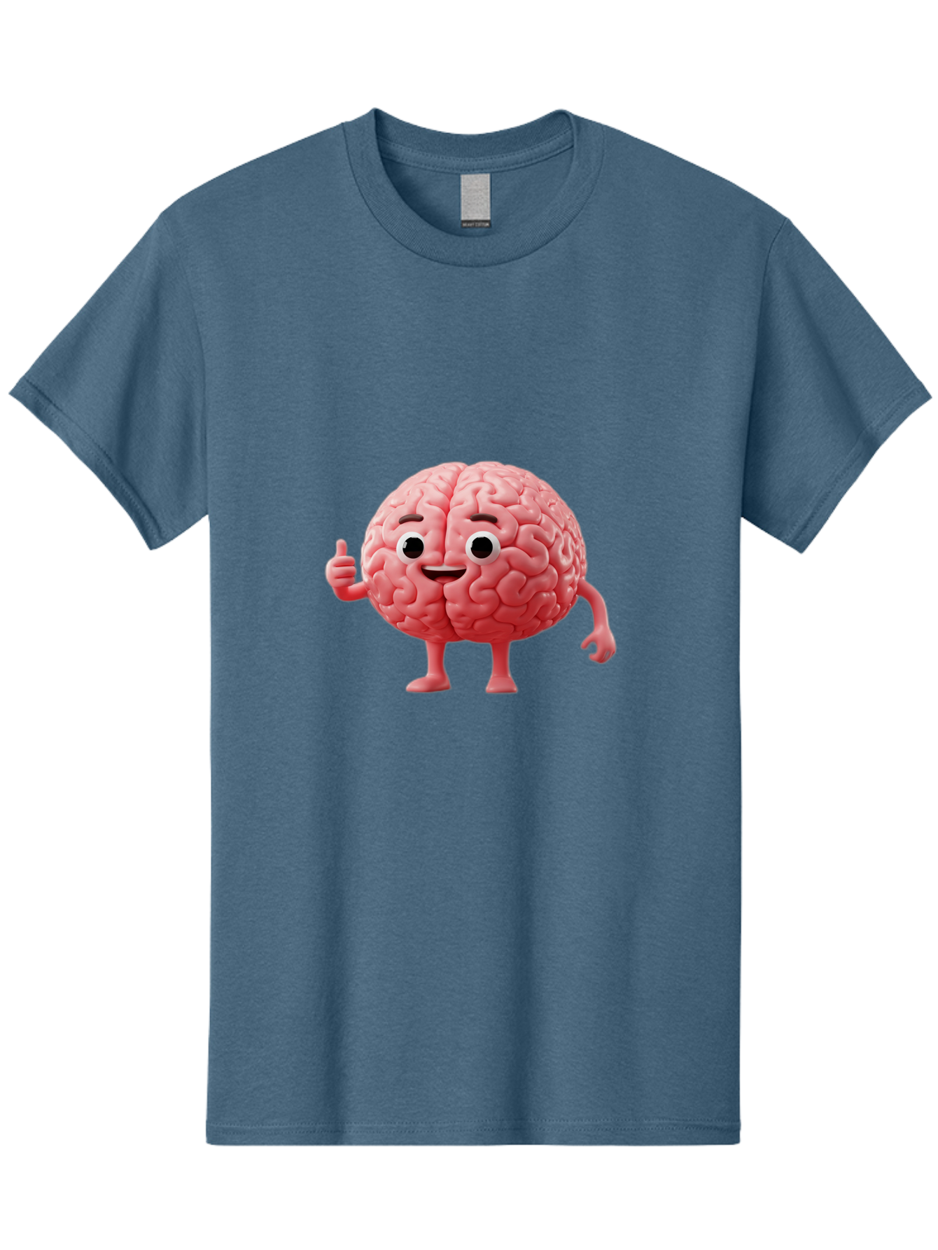 Smiling-Brain Men'S Graphic Tee, 100% Cotton, Comfortable Casual Summer Wear, Machine Washable, Cartoon Brain Character, Human Brain, Funny Illustration, Brain With Face, Thumbs Up Gesture, Smiling Brain, Cognitive Humor, Human Anatomy, Bae101