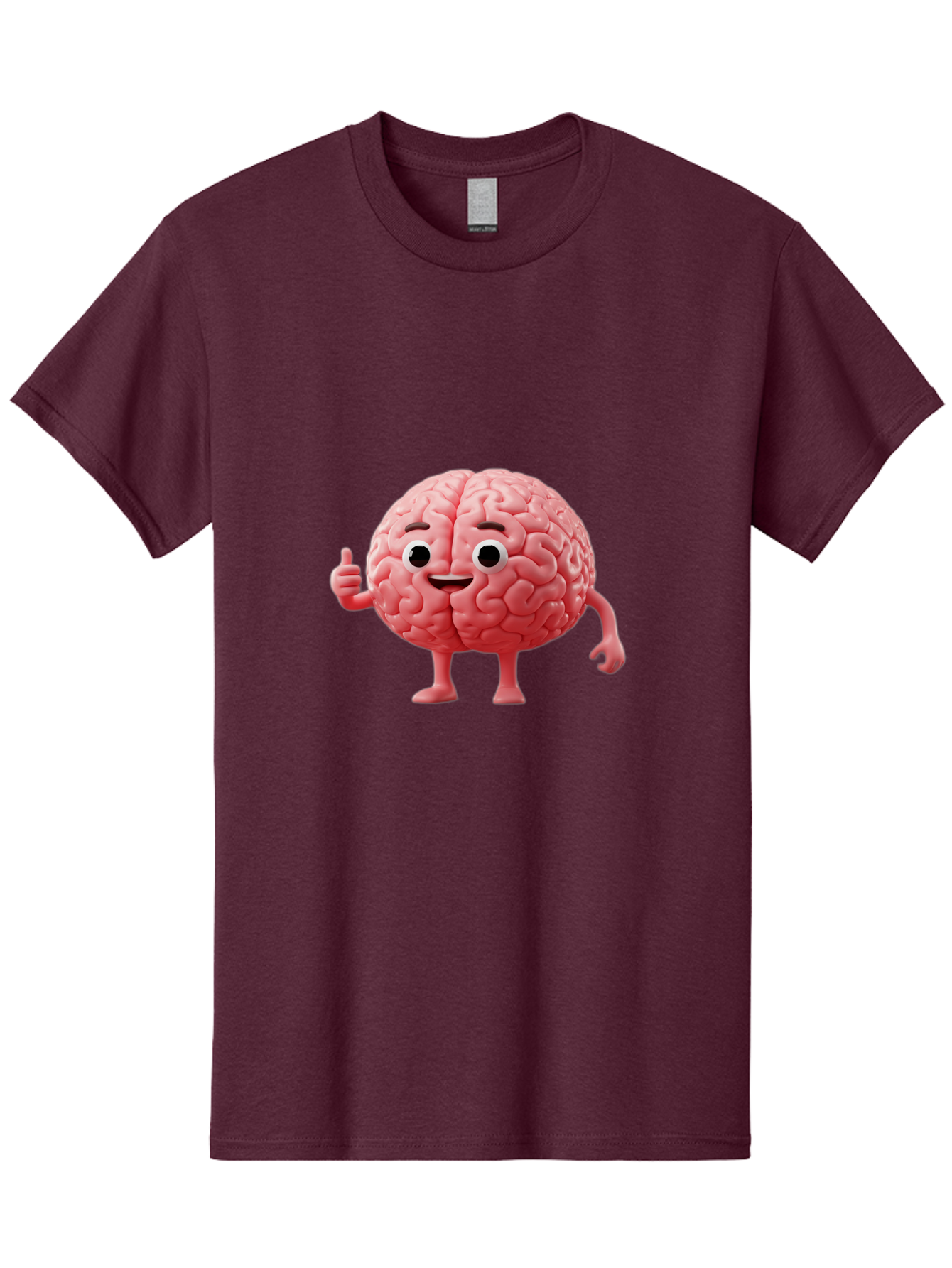 Smiling-Brain Men'S Graphic Tee, 100% Cotton, Comfortable Casual Summer Wear, Machine Washable, Cartoon Brain Character, Human Brain, Funny Illustration, Brain With Face, Thumbs Up Gesture, Smiling Brain, Cognitive Humor, Human Anatomy, Bae101