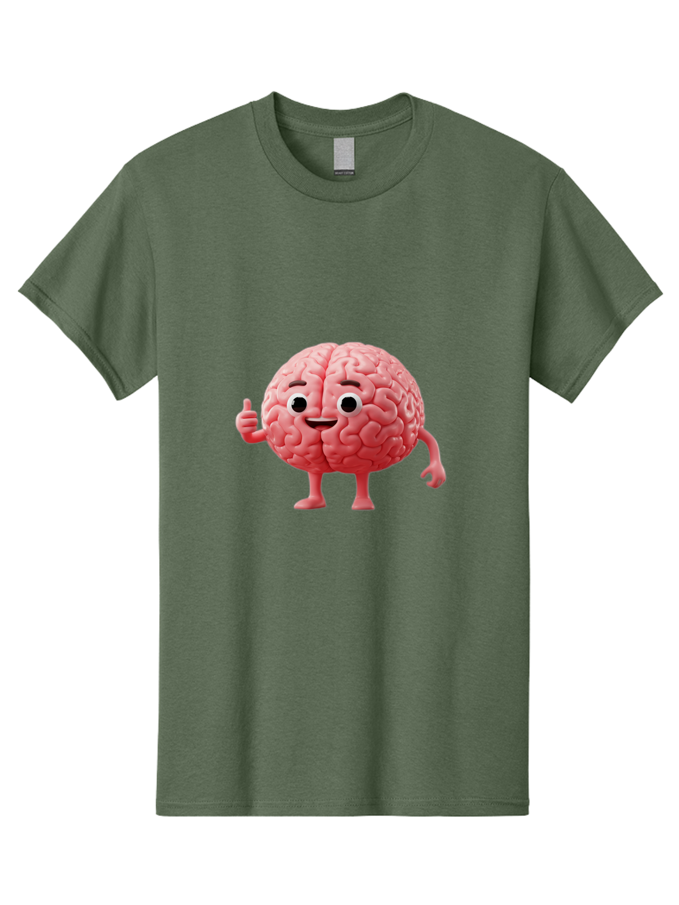 Smiling-Brain Men'S Graphic Tee, 100% Cotton, Comfortable Casual Summer Wear, Machine Washable, Cartoon Brain Character, Human Brain, Funny Illustration, Brain With Face, Thumbs Up Gesture, Smiling Brain, Cognitive Humor, Human Anatomy, Bae101