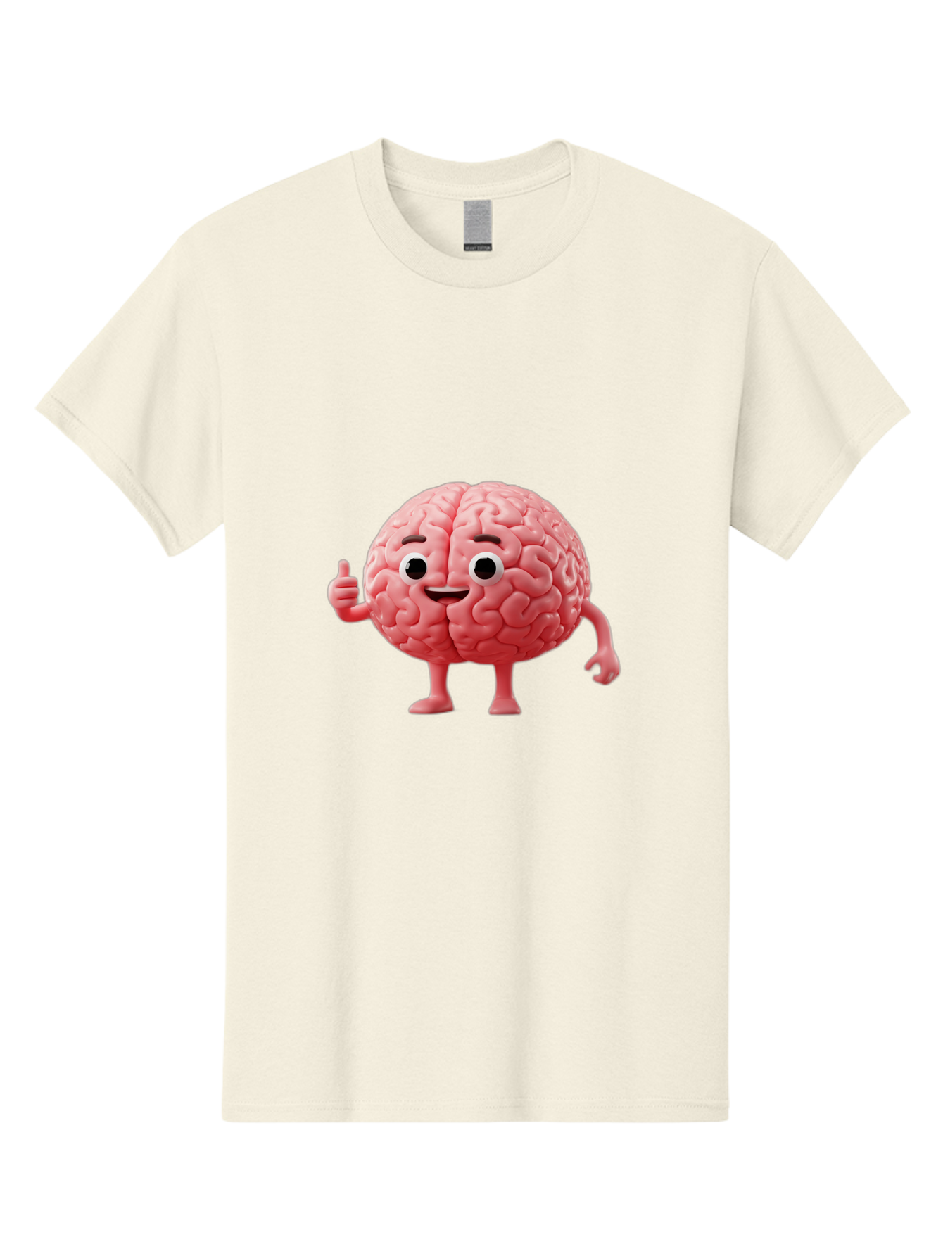 Smiling-Brain Men'S Graphic Tee, 100% Cotton, Comfortable Casual Summer Wear, Machine Washable, Cartoon Brain Character, Human Brain, Funny Illustration, Brain With Face, Thumbs Up Gesture, Smiling Brain, Cognitive Humor, Human Anatomy, Bae101
