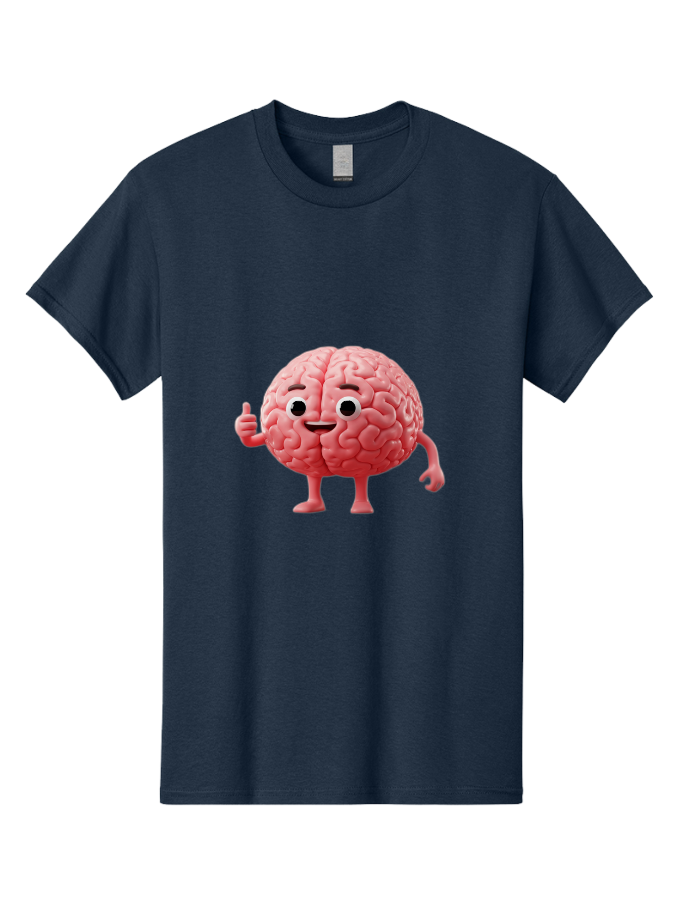 Smiling-Brain Men'S Graphic Tee, 100% Cotton, Comfortable Casual Summer Wear, Machine Washable, Cartoon Brain Character, Human Brain, Funny Illustration, Brain With Face, Thumbs Up Gesture, Smiling Brain, Cognitive Humor, Human Anatomy, Bae101