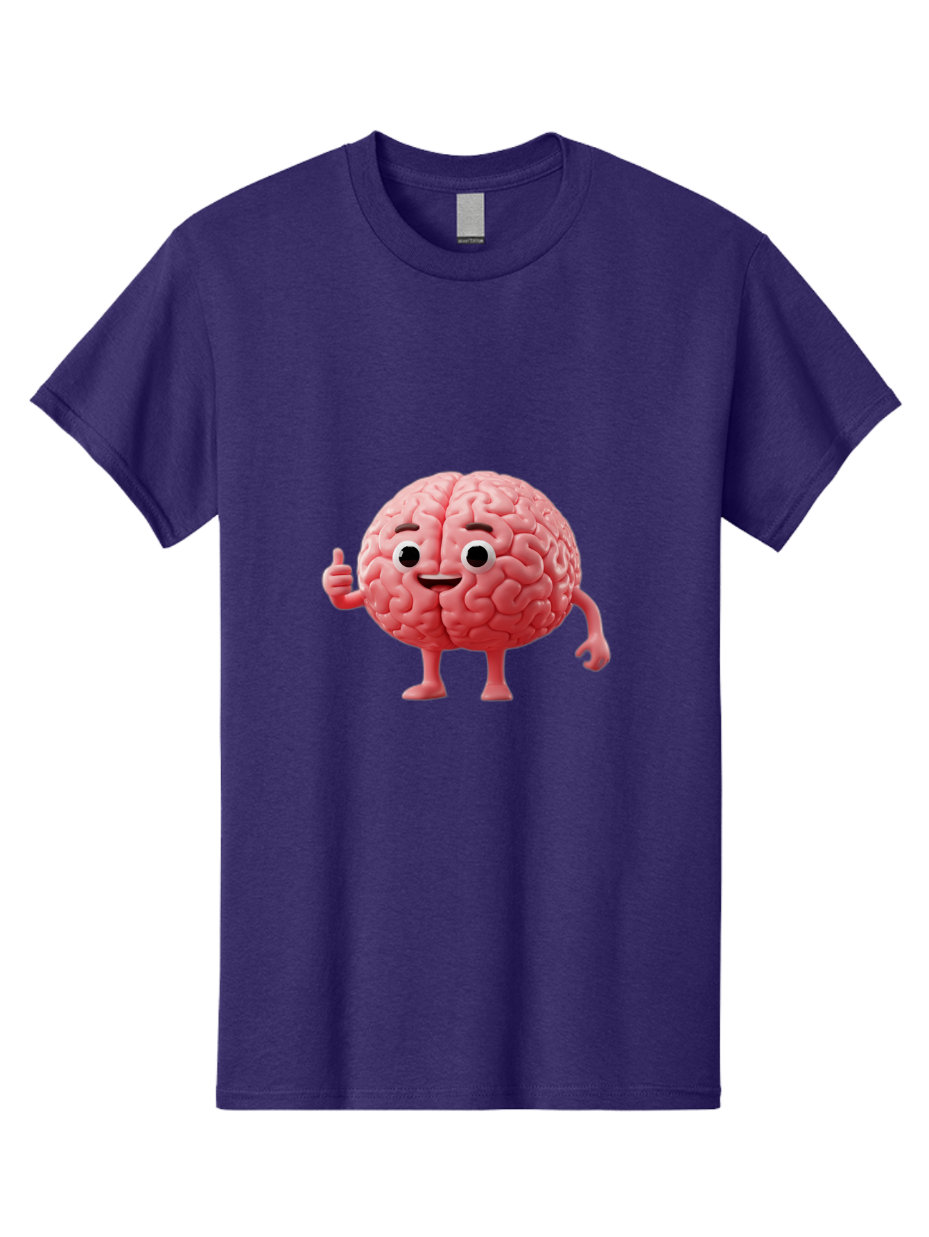 Smiling-Brain Men'S Graphic Tee, 100% Cotton, Comfortable Casual Summer Wear, Machine Washable, Cartoon Brain Character, Human Brain, Funny Illustration, Brain With Face, Thumbs Up Gesture, Smiling Brain, Cognitive Humor, Human Anatomy, Bae101