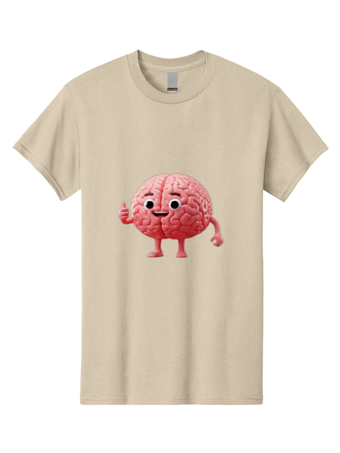 Smiling-Brain Men'S Graphic Tee, 100% Cotton, Comfortable Casual Summer Wear, Machine Washable, Cartoon Brain Character, Human Brain, Funny Illustration, Brain With Face, Thumbs Up Gesture, Smiling Brain, Cognitive Humor, Human Anatomy, Bae101