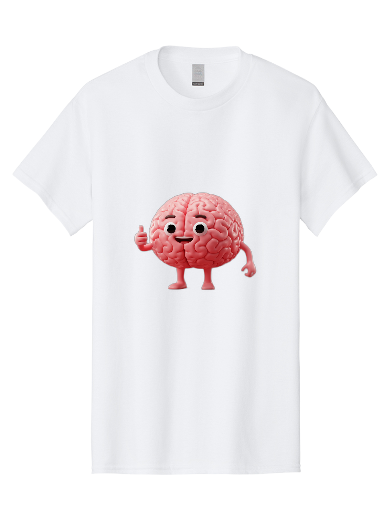 Smiling-Brain Men'S Graphic Tee, 100% Cotton, Comfortable Casual Summer Wear, Machine Washable, Cartoon Brain Character, Human Brain, Funny Illustration, Brain With Face, Thumbs Up Gesture, Smiling Brain, Cognitive Humor, Human Anatomy, Bae101