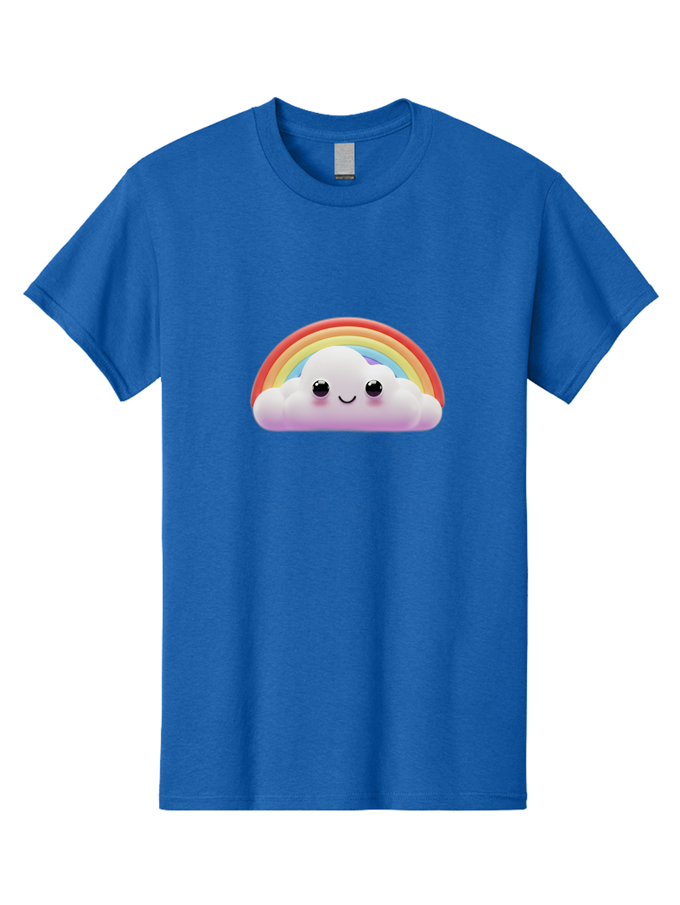 Smiling-Cloud-Rainbow Men'S Graphic Tee, 100% Cotton, Comfortable Casual Summer Wear, Machine Washable, Happy Cloud, Rainbow Colors, Vibrant Illustration, Cute Character, Cartoon Style, Smiling Face, Colorful Graphics, Joyful Atmosphere, Bae102