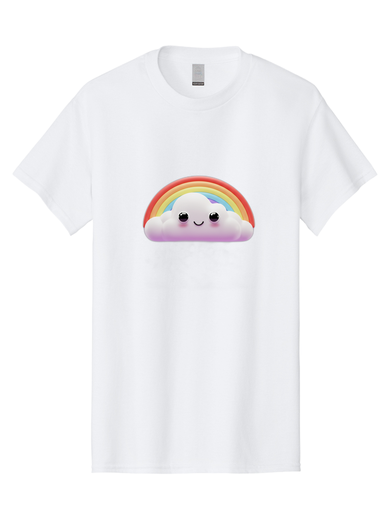 Smiling-Cloud-Rainbow Men'S Graphic Tee, 100% Cotton, Comfortable Casual Summer Wear, Machine Washable, Happy Cloud, Rainbow Colors, Vibrant Illustration, Cute Character, Cartoon Style, Smiling Face, Colorful Graphics, Joyful Atmosphere, Bae102