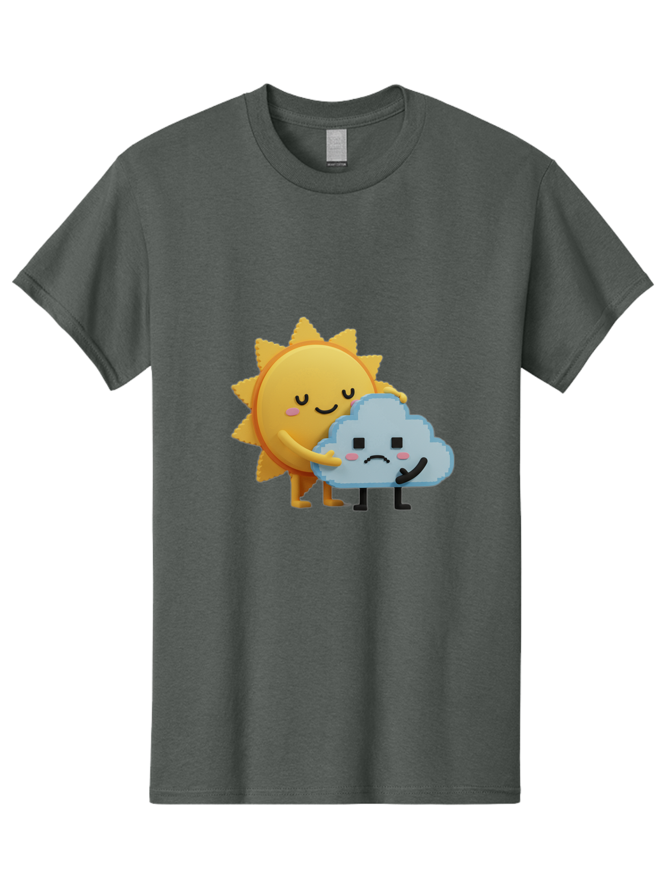 Sun-Hugging-Cloud Men'S Graphic Tee, 100% Cotton, Comfortable Casual Summer Wear, Machine Washable, Sun And Cloud, Smiling Face, Sad Face, Friendship, Anthropomorphic Characters, Emotional Weather, Cartoon Style, Weather Elements, Bae106