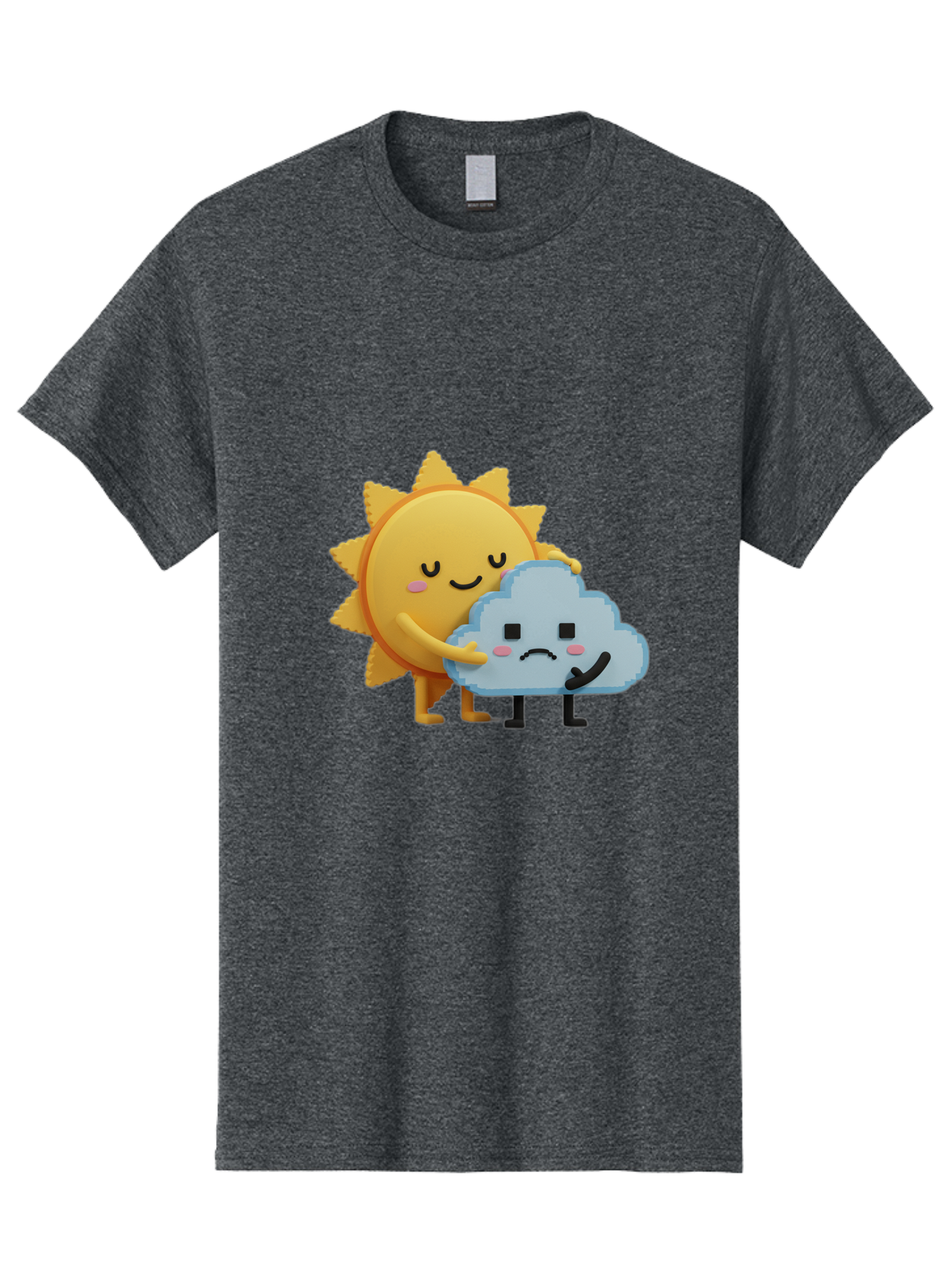 Sun-Hugging-Cloud Men'S Graphic Tee, 100% Cotton, Comfortable Casual Summer Wear, Machine Washable, Sun And Cloud, Smiling Face, Sad Face, Friendship, Anthropomorphic Characters, Emotional Weather, Cartoon Style, Weather Elements, Bae106