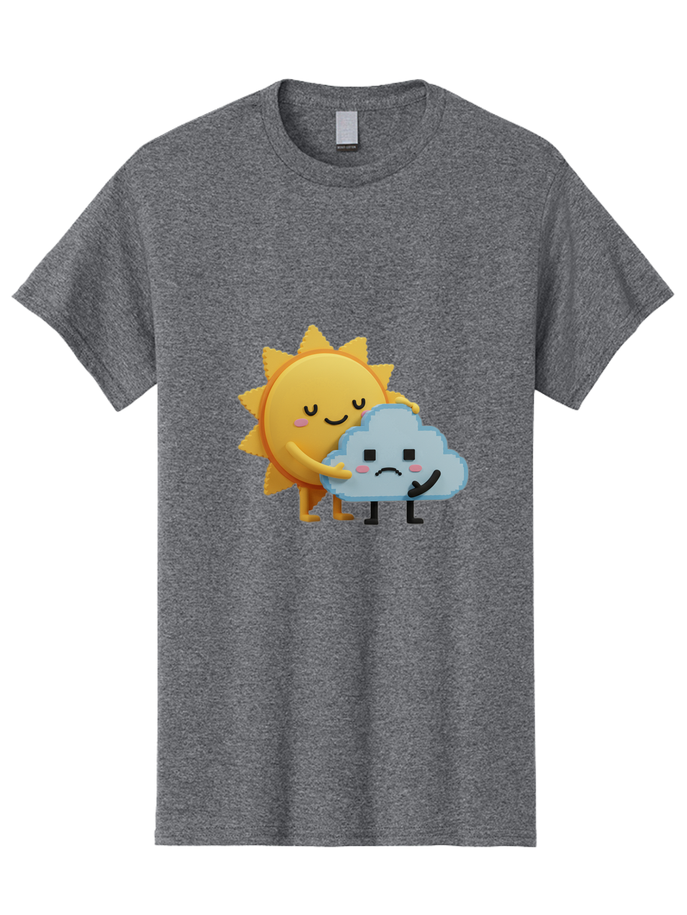 Sun-Hugging-Cloud Men'S Graphic Tee, 100% Cotton, Comfortable Casual Summer Wear, Machine Washable, Sun And Cloud, Smiling Face, Sad Face, Friendship, Anthropomorphic Characters, Emotional Weather, Cartoon Style, Weather Elements, Bae106