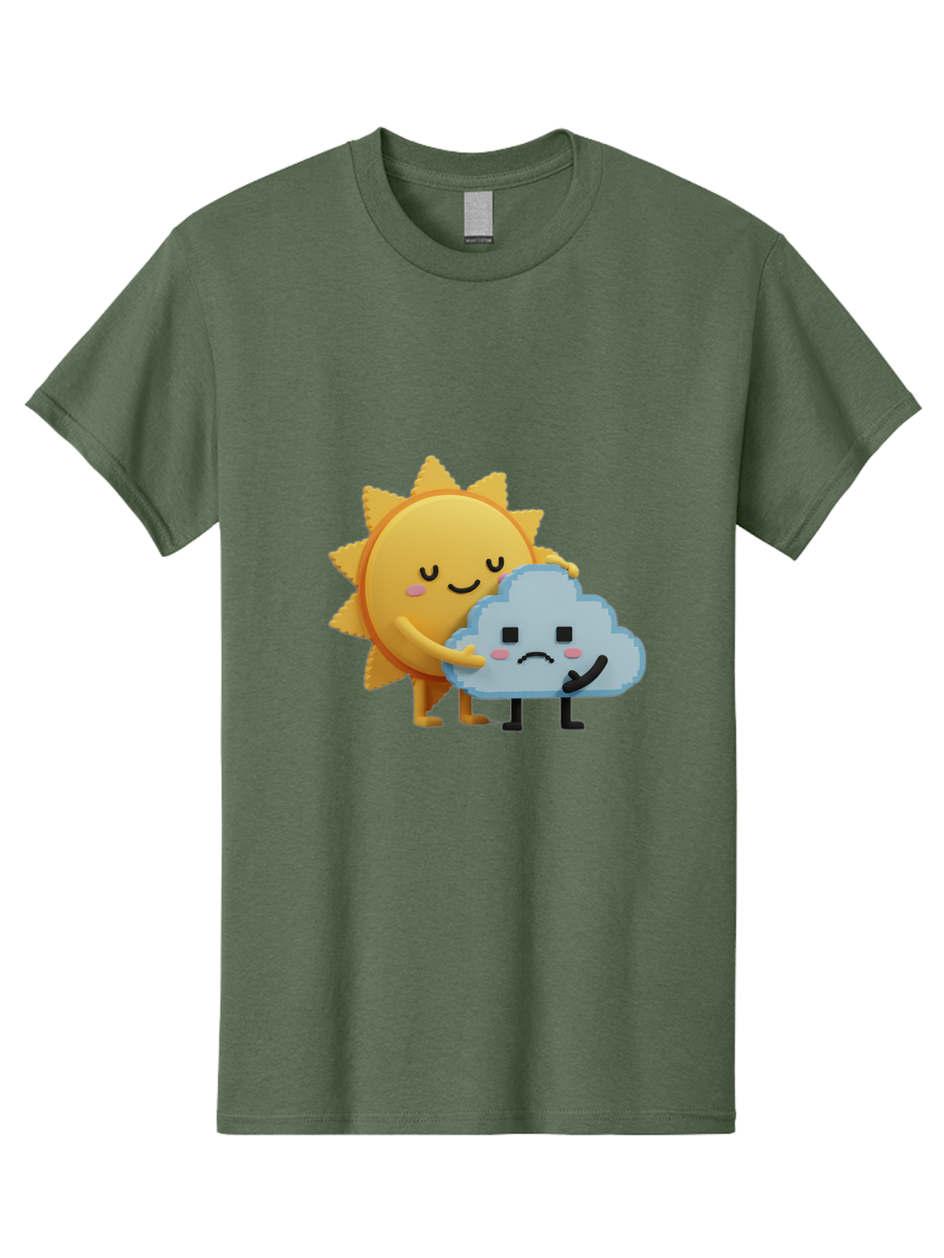 Sun-Hugging-Cloud Men'S Graphic Tee, 100% Cotton, Comfortable Casual Summer Wear, Machine Washable, Sun And Cloud, Smiling Face, Sad Face, Friendship, Anthropomorphic Characters, Emotional Weather, Cartoon Style, Weather Elements, Bae106