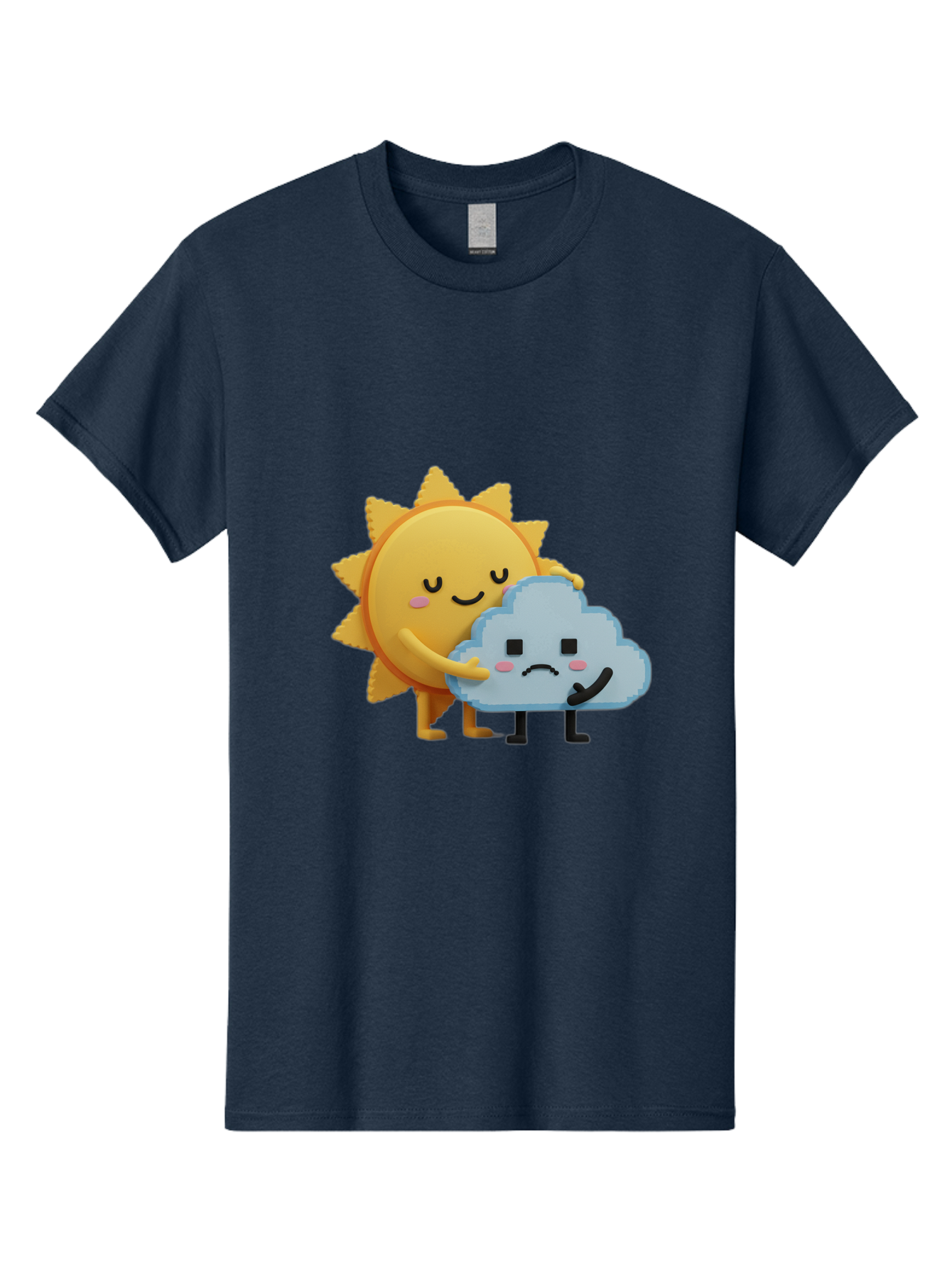 Sun-Hugging-Cloud Men'S Graphic Tee, 100% Cotton, Comfortable Casual Summer Wear, Machine Washable, Sun And Cloud, Smiling Face, Sad Face, Friendship, Anthropomorphic Characters, Emotional Weather, Cartoon Style, Weather Elements, Bae106