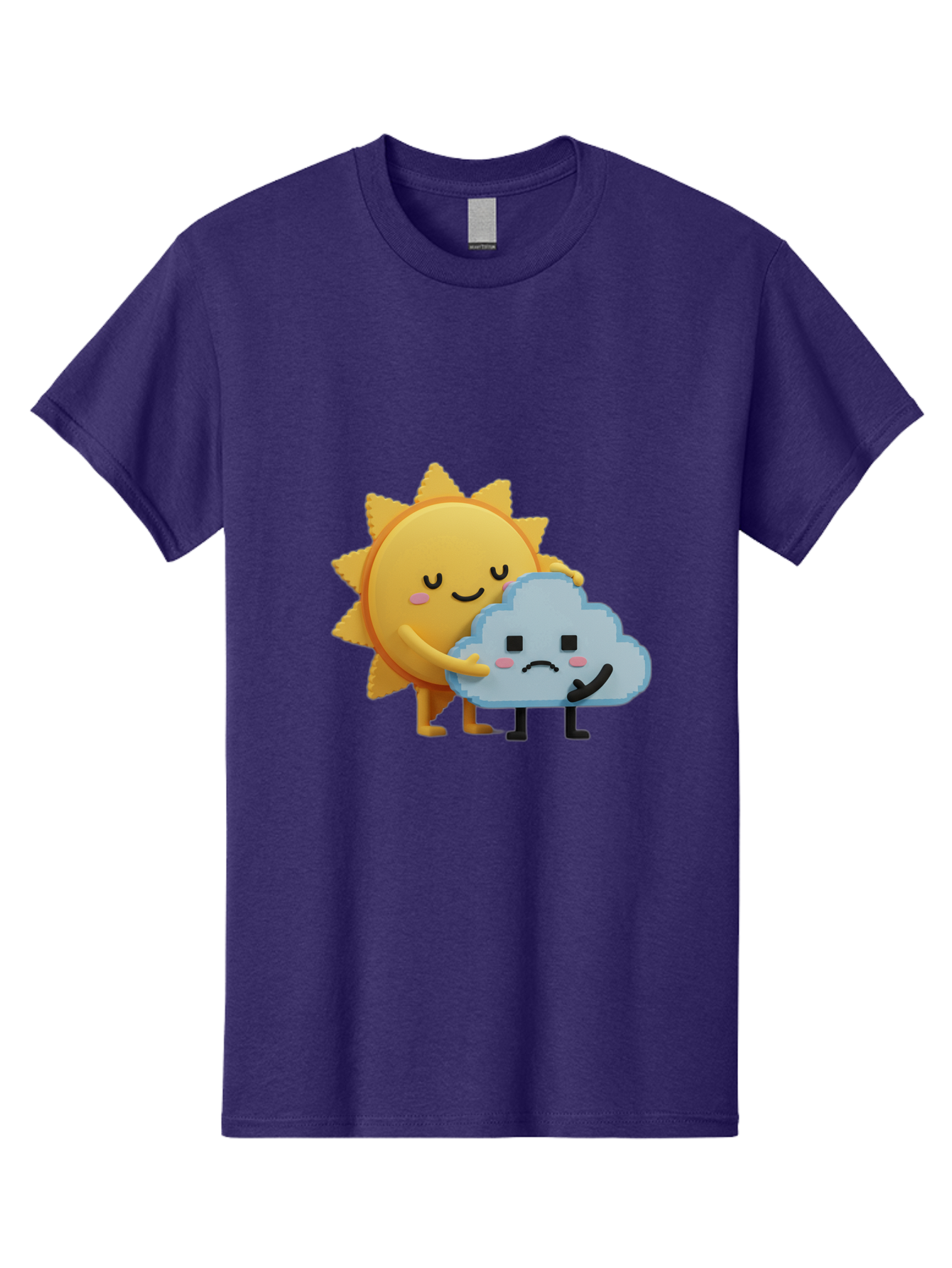 Sun-Hugging-Cloud Men'S Graphic Tee, 100% Cotton, Comfortable Casual Summer Wear, Machine Washable, Sun And Cloud, Smiling Face, Sad Face, Friendship, Anthropomorphic Characters, Emotional Weather, Cartoon Style, Weather Elements, Bae106