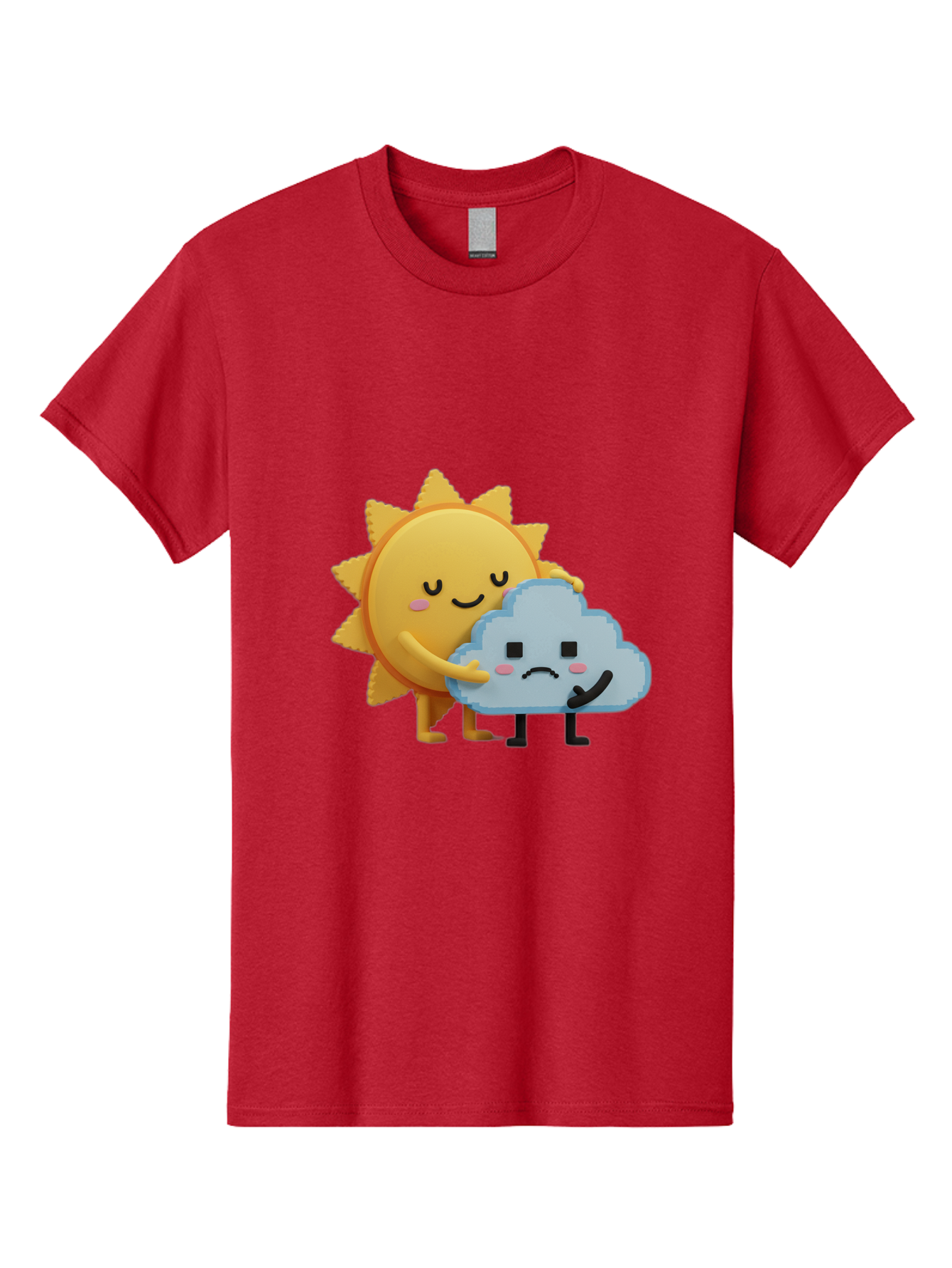 Sun-Hugging-Cloud Men'S Graphic Tee, 100% Cotton, Comfortable Casual Summer Wear, Machine Washable, Sun And Cloud, Smiling Face, Sad Face, Friendship, Anthropomorphic Characters, Emotional Weather, Cartoon Style, Weather Elements, Bae106