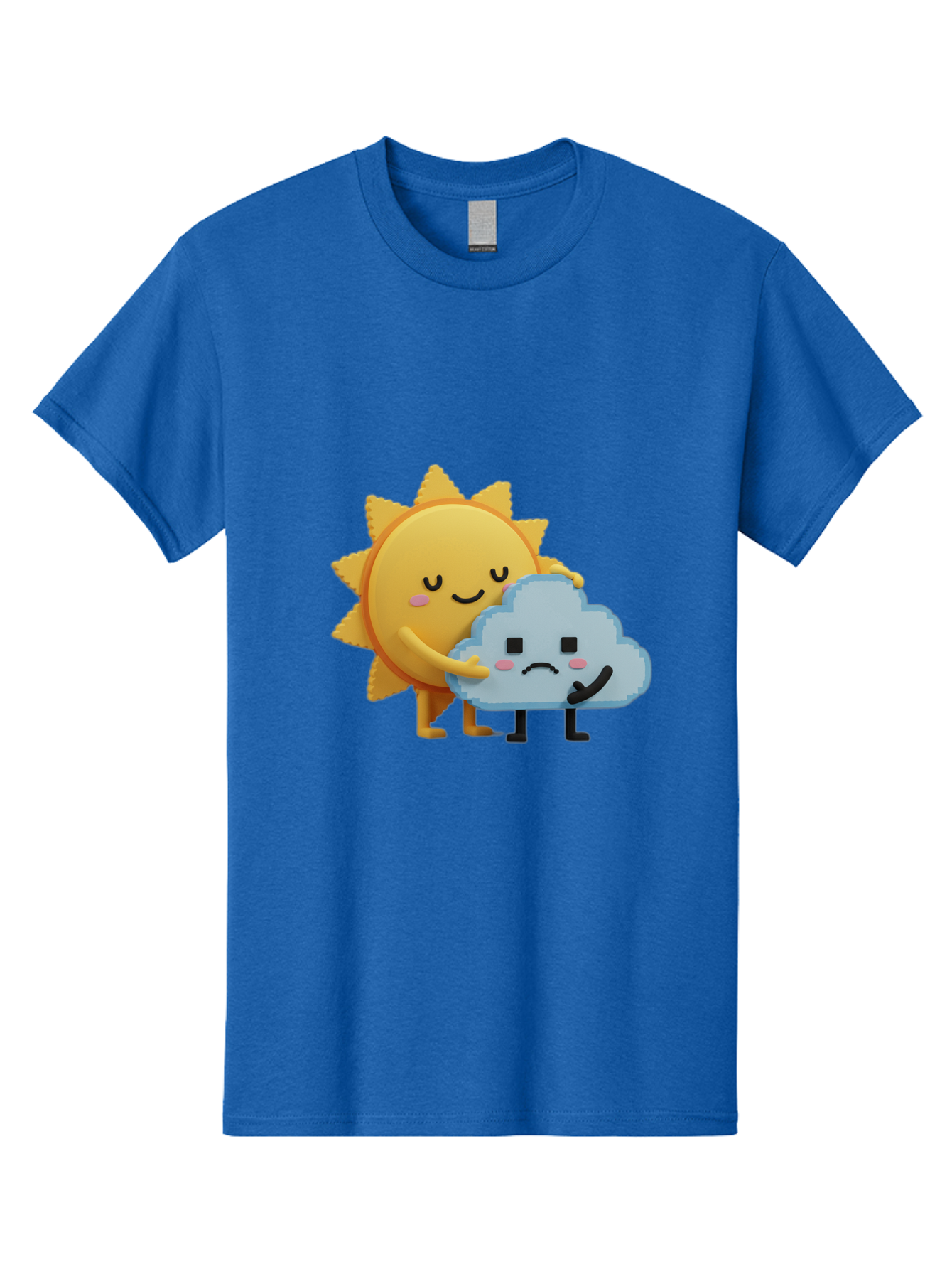 Sun-Hugging-Cloud Men'S Graphic Tee, 100% Cotton, Comfortable Casual Summer Wear, Machine Washable, Sun And Cloud, Smiling Face, Sad Face, Friendship, Anthropomorphic Characters, Emotional Weather, Cartoon Style, Weather Elements, Bae106