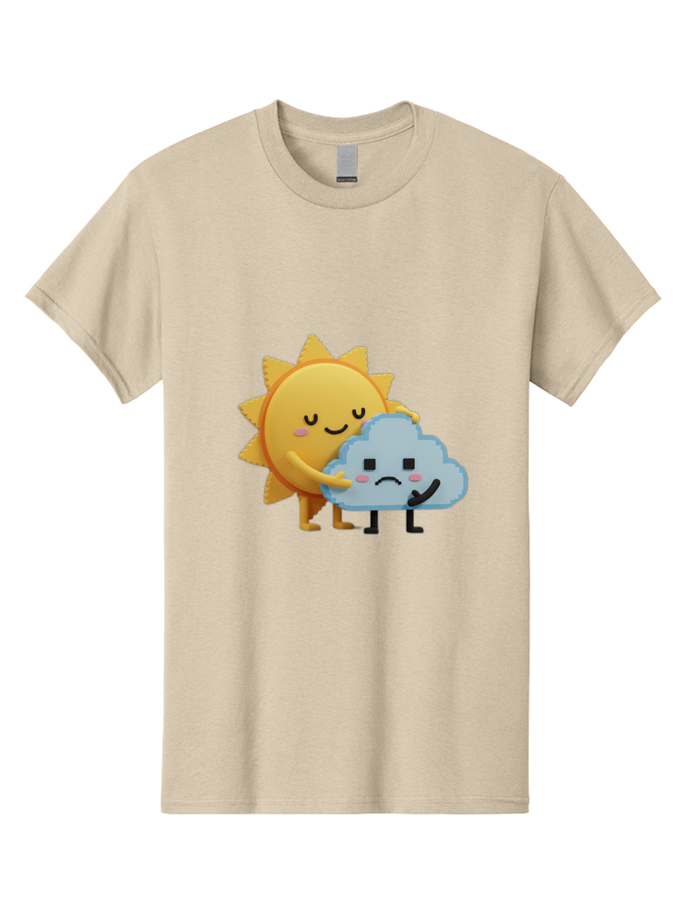 Sun-Hugging-Cloud Men'S Graphic Tee, 100% Cotton, Comfortable Casual Summer Wear, Machine Washable, Sun And Cloud, Smiling Face, Sad Face, Friendship, Anthropomorphic Characters, Emotional Weather, Cartoon Style, Weather Elements, Bae106