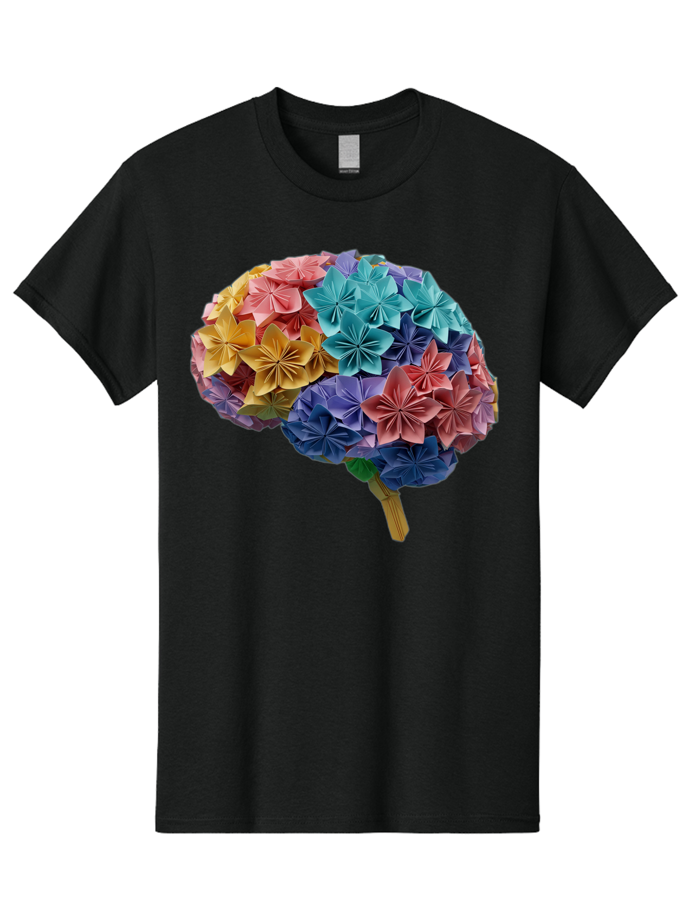 Tree-With-Origami-Flowers Men'S Graphic Tee, 100% Cotton, Comfortable Casual Summer Wear, Machine Washable, Origami Flowers, Colorful Tree, Paper Art, Folded Flowers, Creative Design, Vibrant Colors, Artful Arrangement, Decorative Piece, Bae108
