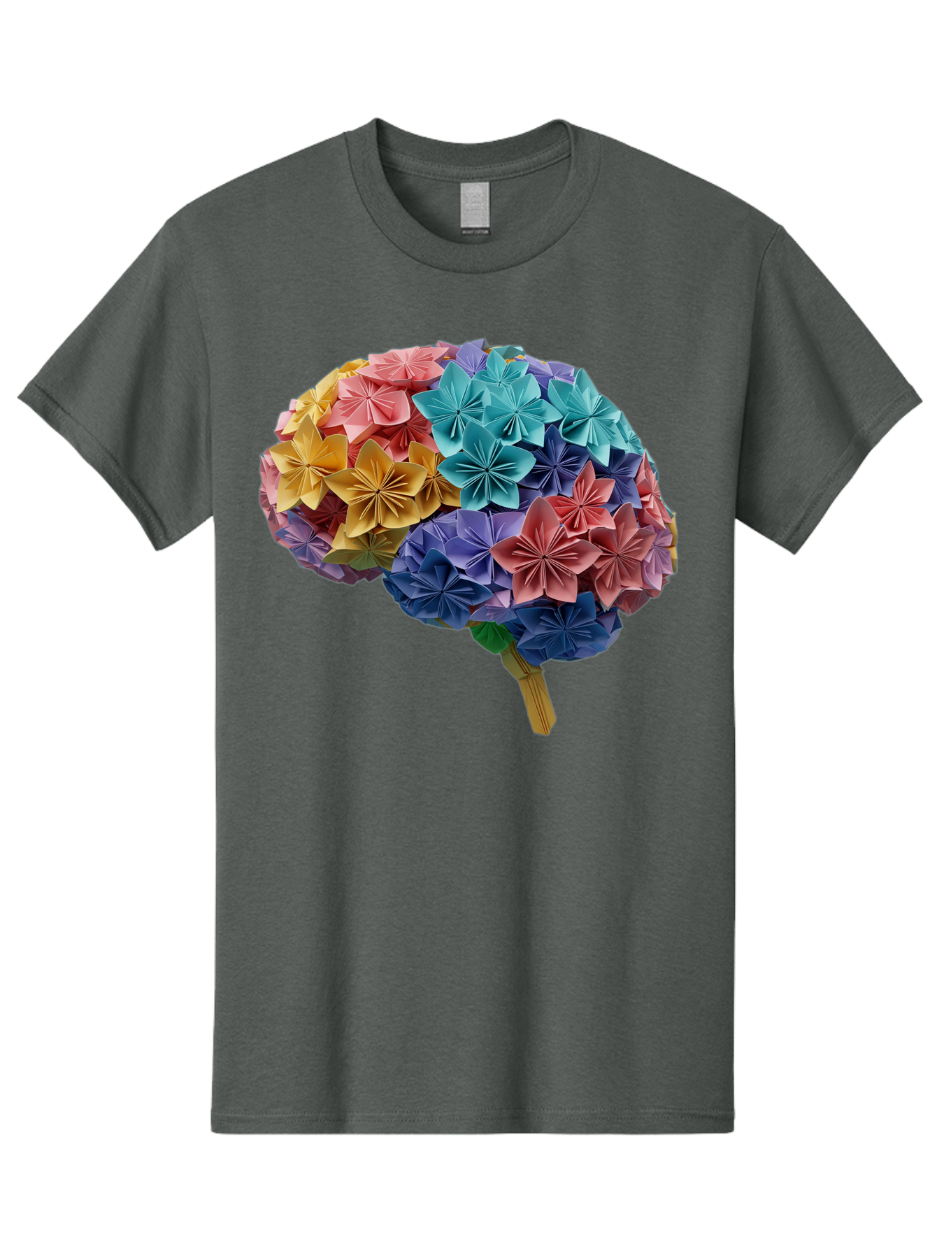 Tree-With-Origami-Flowers Men'S Graphic Tee, 100% Cotton, Comfortable Casual Summer Wear, Machine Washable, Origami Flowers, Colorful Tree, Paper Art, Folded Flowers, Creative Design, Vibrant Colors, Artful Arrangement, Decorative Piece, Bae108