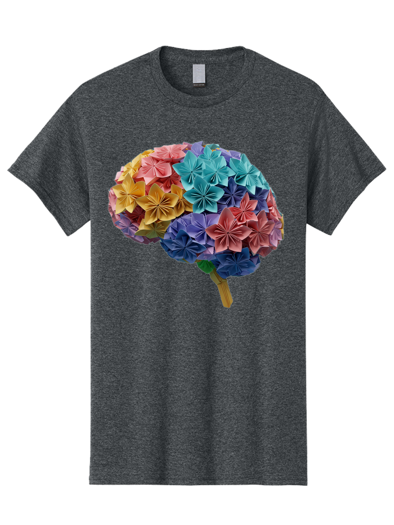 Tree-With-Origami-Flowers Men'S Graphic Tee, 100% Cotton, Comfortable Casual Summer Wear, Machine Washable, Origami Flowers, Colorful Tree, Paper Art, Folded Flowers, Creative Design, Vibrant Colors, Artful Arrangement, Decorative Piece, Bae108