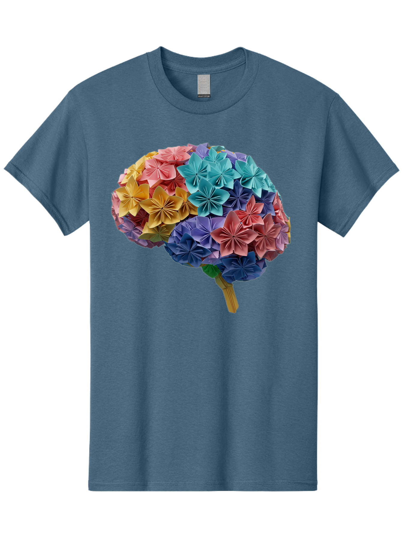 Tree-With-Origami-Flowers Men'S Graphic Tee, 100% Cotton, Comfortable Casual Summer Wear, Machine Washable, Origami Flowers, Colorful Tree, Paper Art, Folded Flowers, Creative Design, Vibrant Colors, Artful Arrangement, Decorative Piece, Bae108