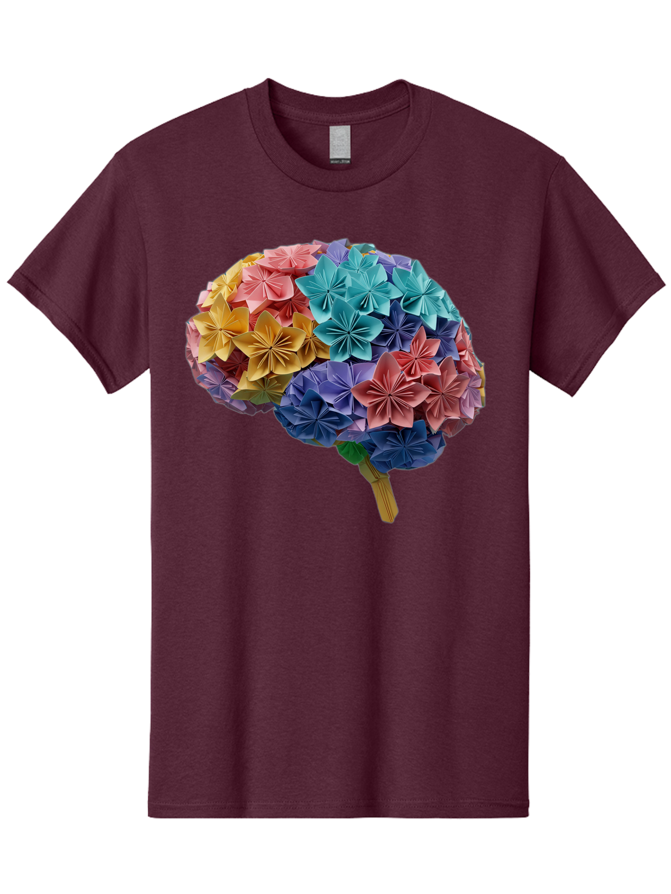 Tree-With-Origami-Flowers Men'S Graphic Tee, 100% Cotton, Comfortable Casual Summer Wear, Machine Washable, Origami Flowers, Colorful Tree, Paper Art, Folded Flowers, Creative Design, Vibrant Colors, Artful Arrangement, Decorative Piece, Bae108
