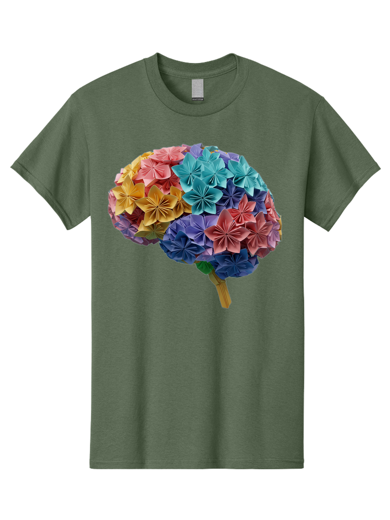 Tree-With-Origami-Flowers Men'S Graphic Tee, 100% Cotton, Comfortable Casual Summer Wear, Machine Washable, Origami Flowers, Colorful Tree, Paper Art, Folded Flowers, Creative Design, Vibrant Colors, Artful Arrangement, Decorative Piece, Bae108
