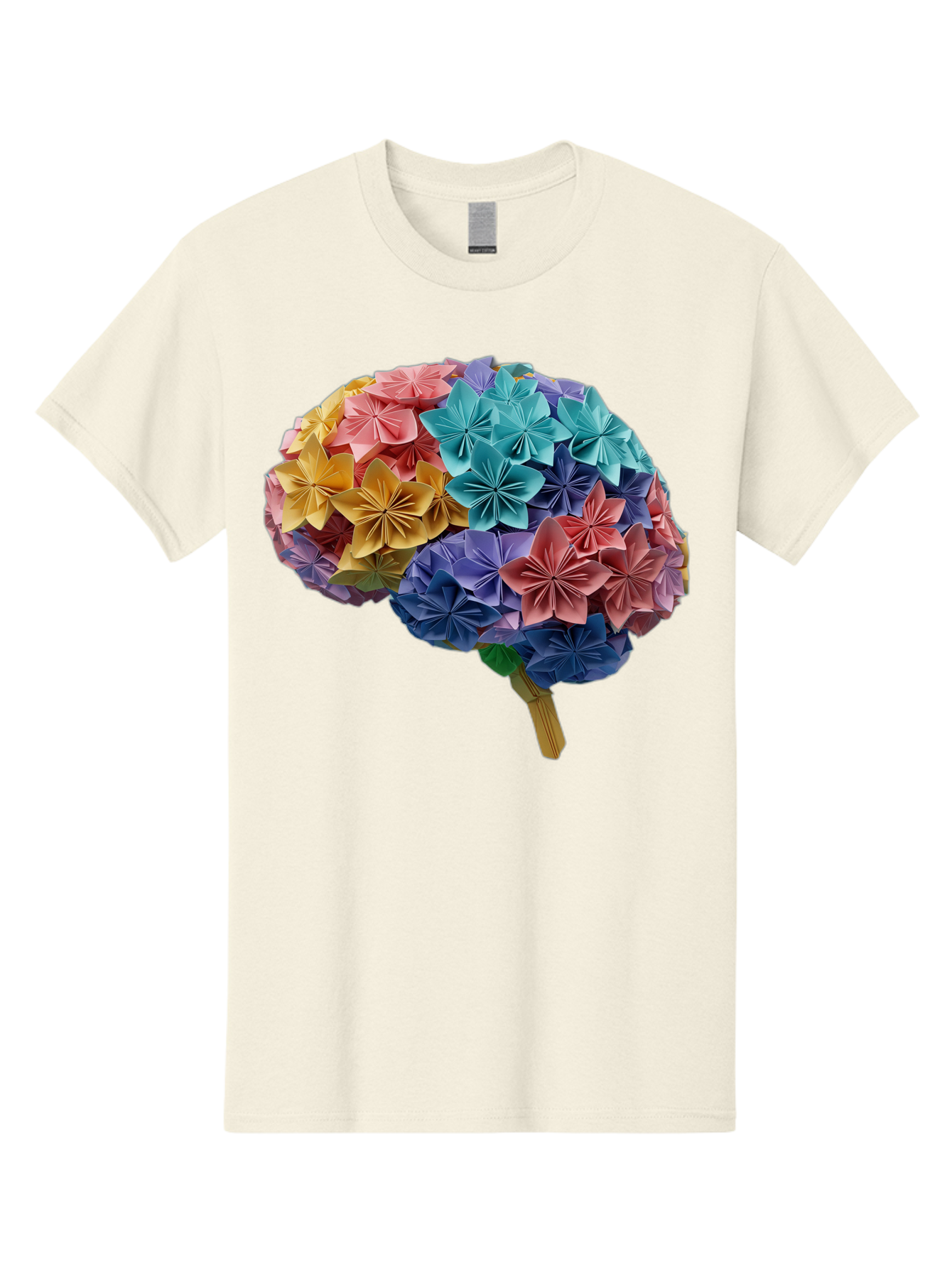 Tree-With-Origami-Flowers Men'S Graphic Tee, 100% Cotton, Comfortable Casual Summer Wear, Machine Washable, Origami Flowers, Colorful Tree, Paper Art, Folded Flowers, Creative Design, Vibrant Colors, Artful Arrangement, Decorative Piece, Bae108