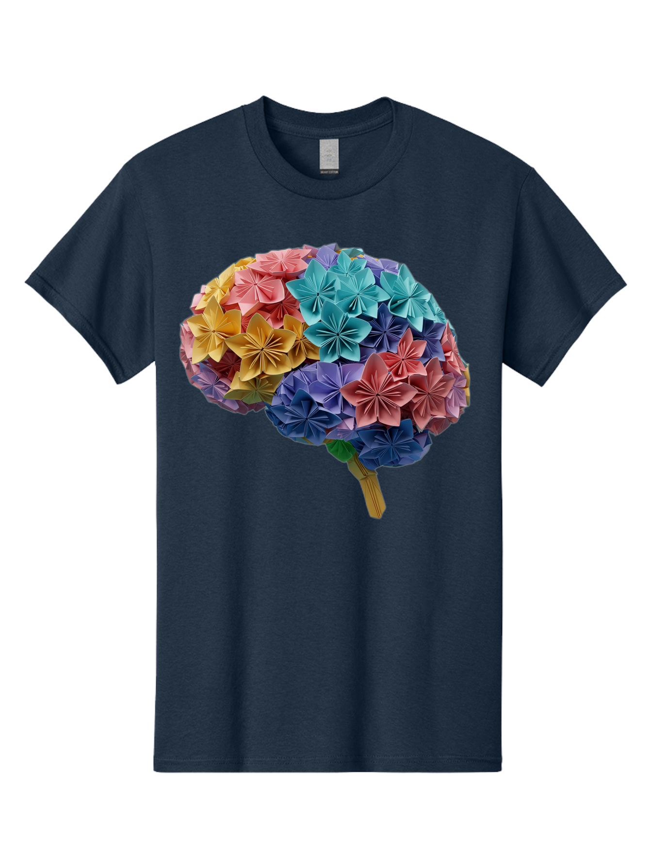 Tree-With-Origami-Flowers Men'S Graphic Tee, 100% Cotton, Comfortable Casual Summer Wear, Machine Washable, Origami Flowers, Colorful Tree, Paper Art, Folded Flowers, Creative Design, Vibrant Colors, Artful Arrangement, Decorative Piece, Bae108