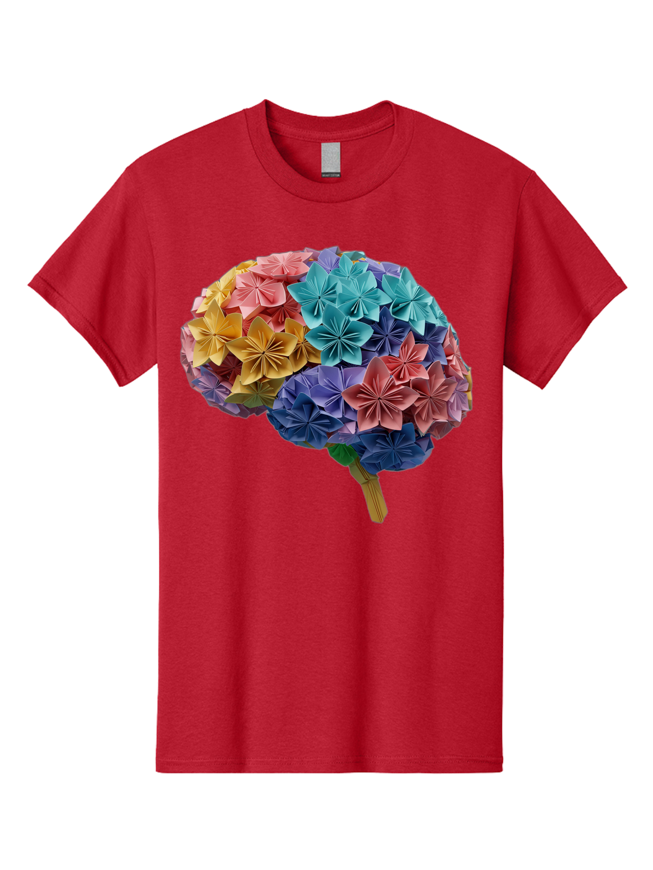 Tree-With-Origami-Flowers Men'S Graphic Tee, 100% Cotton, Comfortable Casual Summer Wear, Machine Washable, Origami Flowers, Colorful Tree, Paper Art, Folded Flowers, Creative Design, Vibrant Colors, Artful Arrangement, Decorative Piece, Bae108