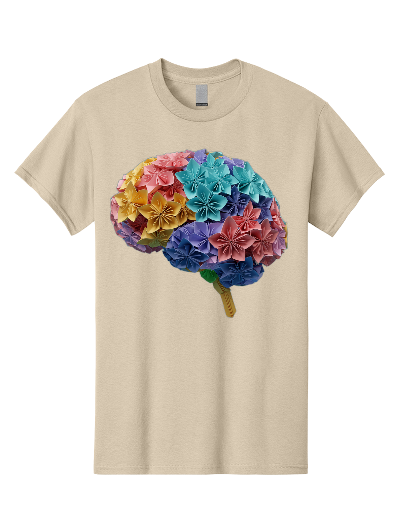Tree-With-Origami-Flowers Men'S Graphic Tee, 100% Cotton, Comfortable Casual Summer Wear, Machine Washable, Origami Flowers, Colorful Tree, Paper Art, Folded Flowers, Creative Design, Vibrant Colors, Artful Arrangement, Decorative Piece, Bae108