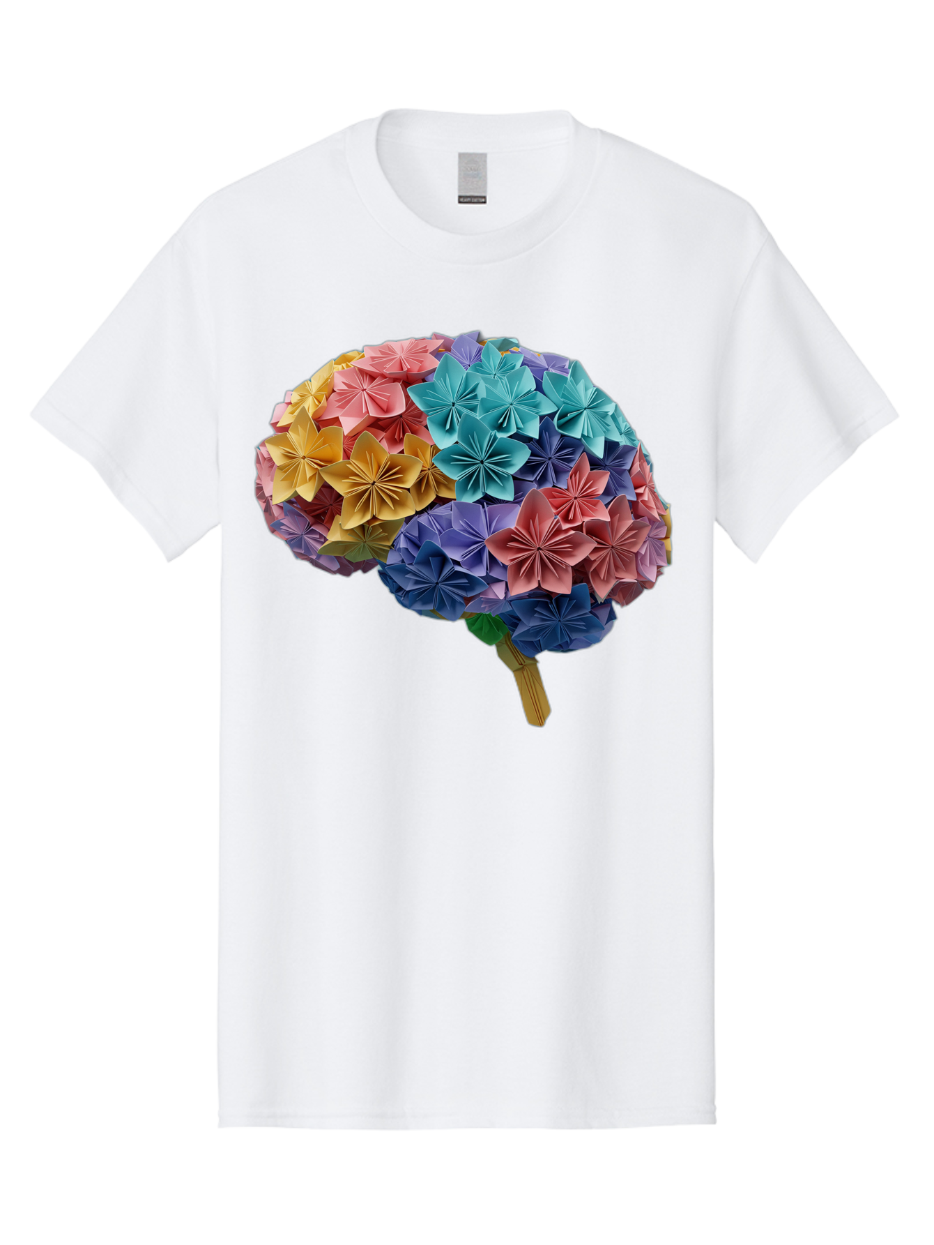 Tree-With-Origami-Flowers Men'S Graphic Tee, 100% Cotton, Comfortable Casual Summer Wear, Machine Washable, Origami Flowers, Colorful Tree, Paper Art, Folded Flowers, Creative Design, Vibrant Colors, Artful Arrangement, Decorative Piece, Bae108
