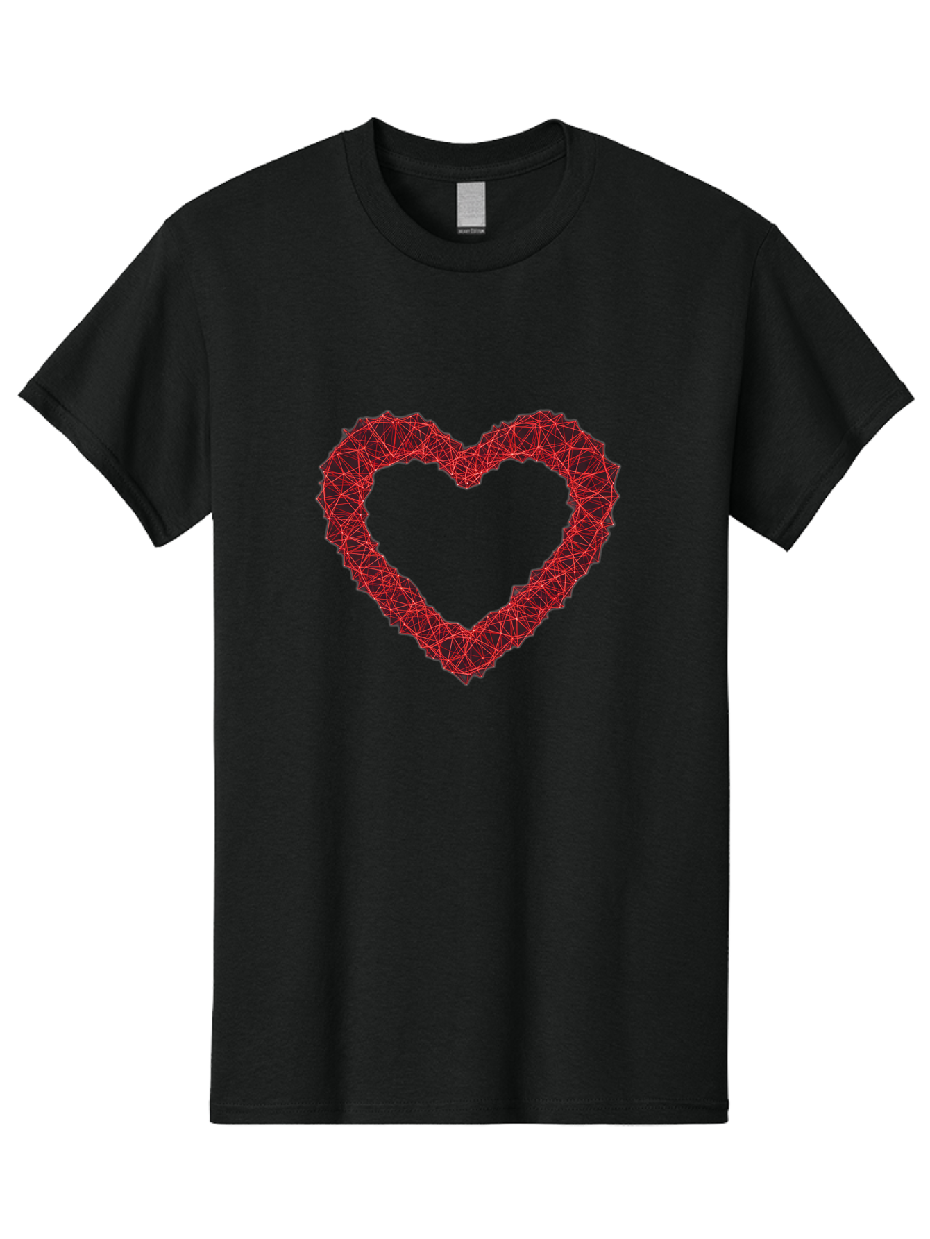 Wireframe-Heart Men'S Graphic Tee, 100% Cotton, Comfortable Casual Summer Wear, Machine Washable, Heart Shape, Red Geometric Pattern, Complex Network, Interconnected Lines, Symbolic Representation, Love, Valentines Day, Abstract Art, Bae109