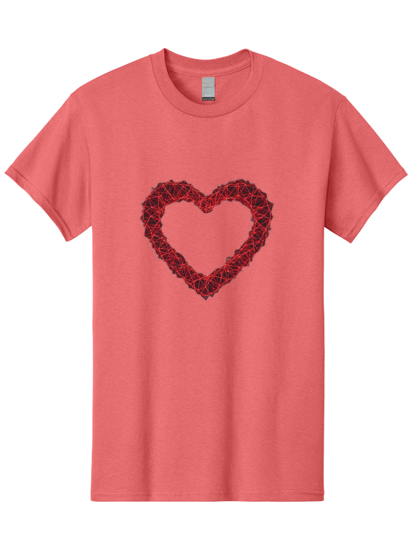Wireframe-Heart Men'S Graphic Tee, 100% Cotton, Comfortable Casual Summer Wear, Machine Washable, Heart Shape, Red Geometric Pattern, Complex Network, Interconnected Lines, Symbolic Representation, Love, Valentines Day, Abstract Art, Bae109