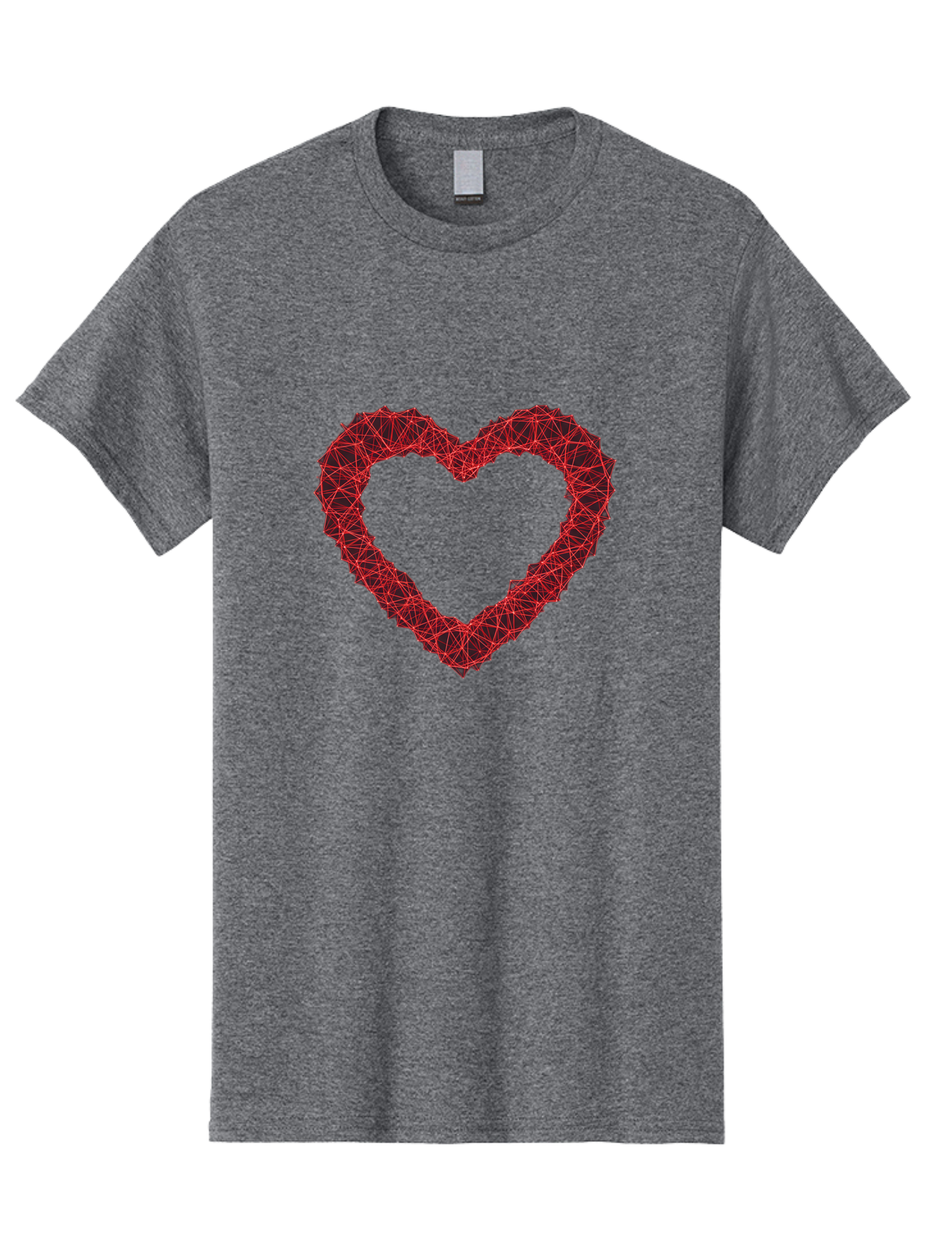 Wireframe-Heart Men'S Graphic Tee, 100% Cotton, Comfortable Casual Summer Wear, Machine Washable, Heart Shape, Red Geometric Pattern, Complex Network, Interconnected Lines, Symbolic Representation, Love, Valentines Day, Abstract Art, Bae109