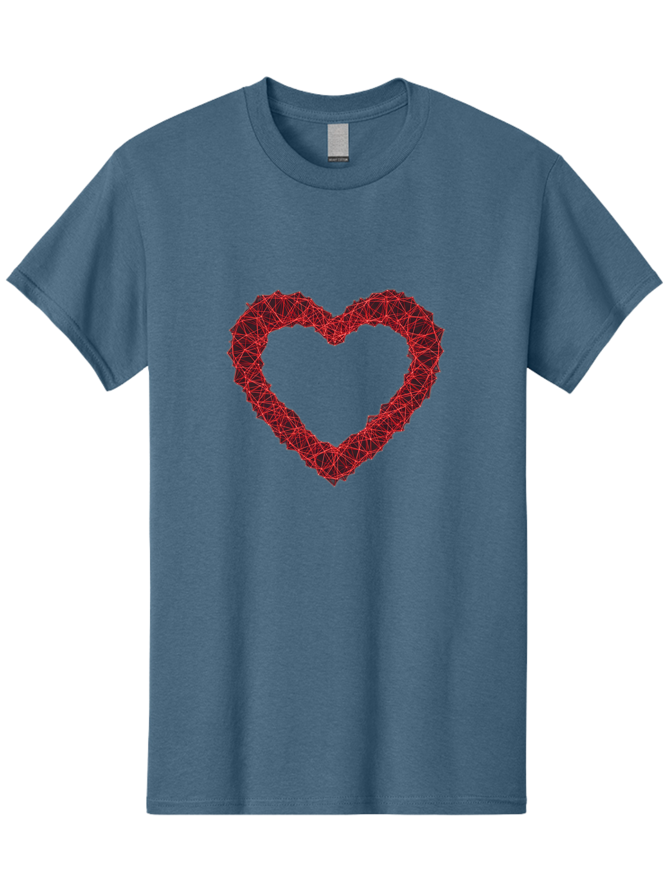 Wireframe-Heart Men'S Graphic Tee, 100% Cotton, Comfortable Casual Summer Wear, Machine Washable, Heart Shape, Red Geometric Pattern, Complex Network, Interconnected Lines, Symbolic Representation, Love, Valentines Day, Abstract Art, Bae109
