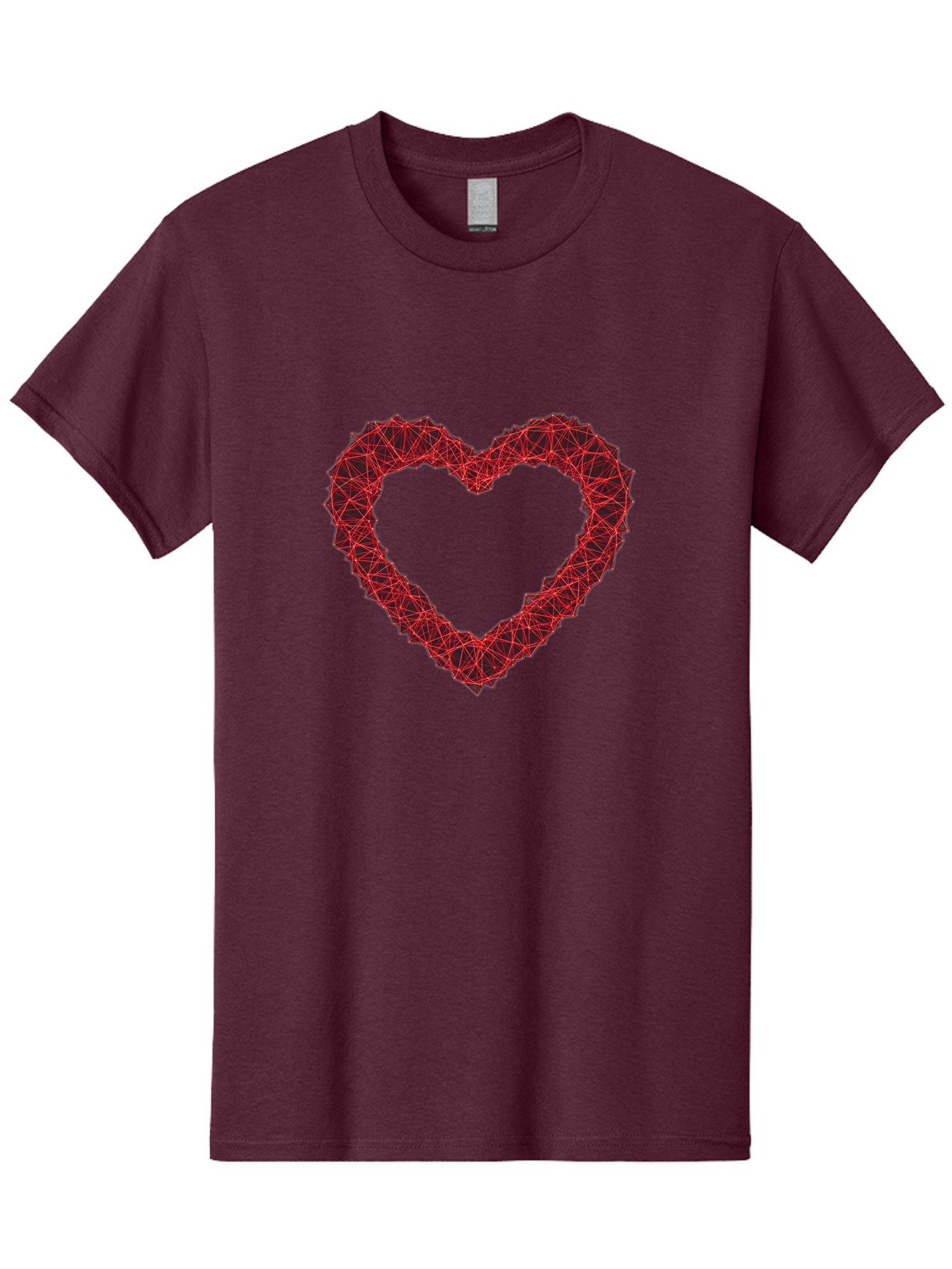 Wireframe-Heart Men'S Graphic Tee, 100% Cotton, Comfortable Casual Summer Wear, Machine Washable, Heart Shape, Red Geometric Pattern, Complex Network, Interconnected Lines, Symbolic Representation, Love, Valentines Day, Abstract Art, Bae109