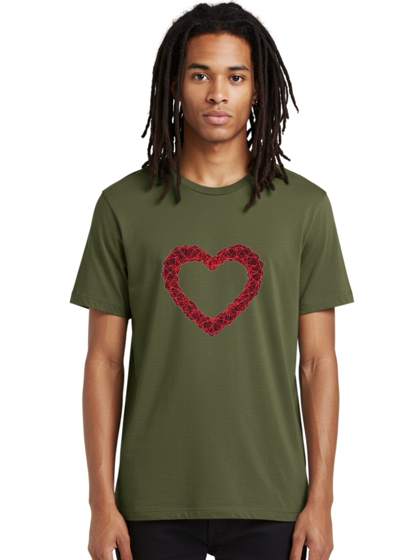 Wireframe-Heart Men'S Graphic Tee, 100% Cotton, Comfortable Casual Summer Wear, Machine Washable, Heart Shape, Red Geometric Pattern, Complex Network, Interconnected Lines, Symbolic Representation, Love, Valentines Day, Abstract Art, Bae109