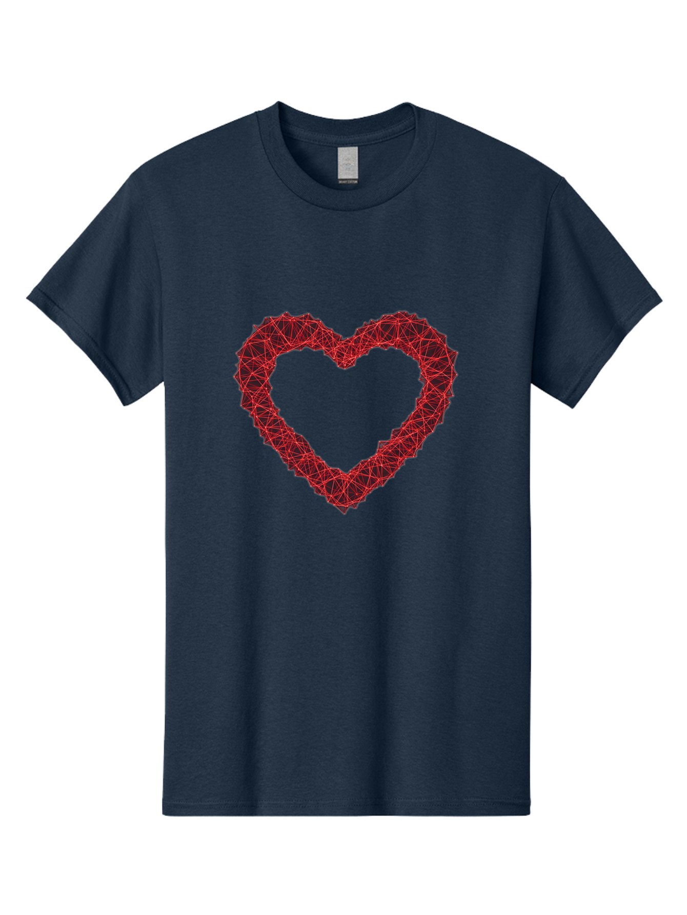 Wireframe-Heart Men'S Graphic Tee, 100% Cotton, Comfortable Casual Summer Wear, Machine Washable, Heart Shape, Red Geometric Pattern, Complex Network, Interconnected Lines, Symbolic Representation, Love, Valentines Day, Abstract Art, Bae109