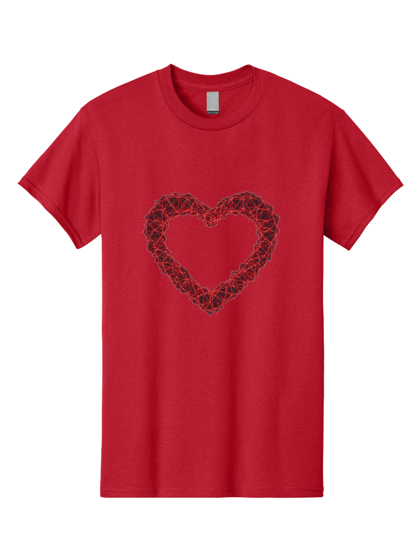 Wireframe-Heart Men'S Graphic Tee, 100% Cotton, Comfortable Casual Summer Wear, Machine Washable, Heart Shape, Red Geometric Pattern, Complex Network, Interconnected Lines, Symbolic Representation, Love, Valentines Day, Abstract Art, Bae109