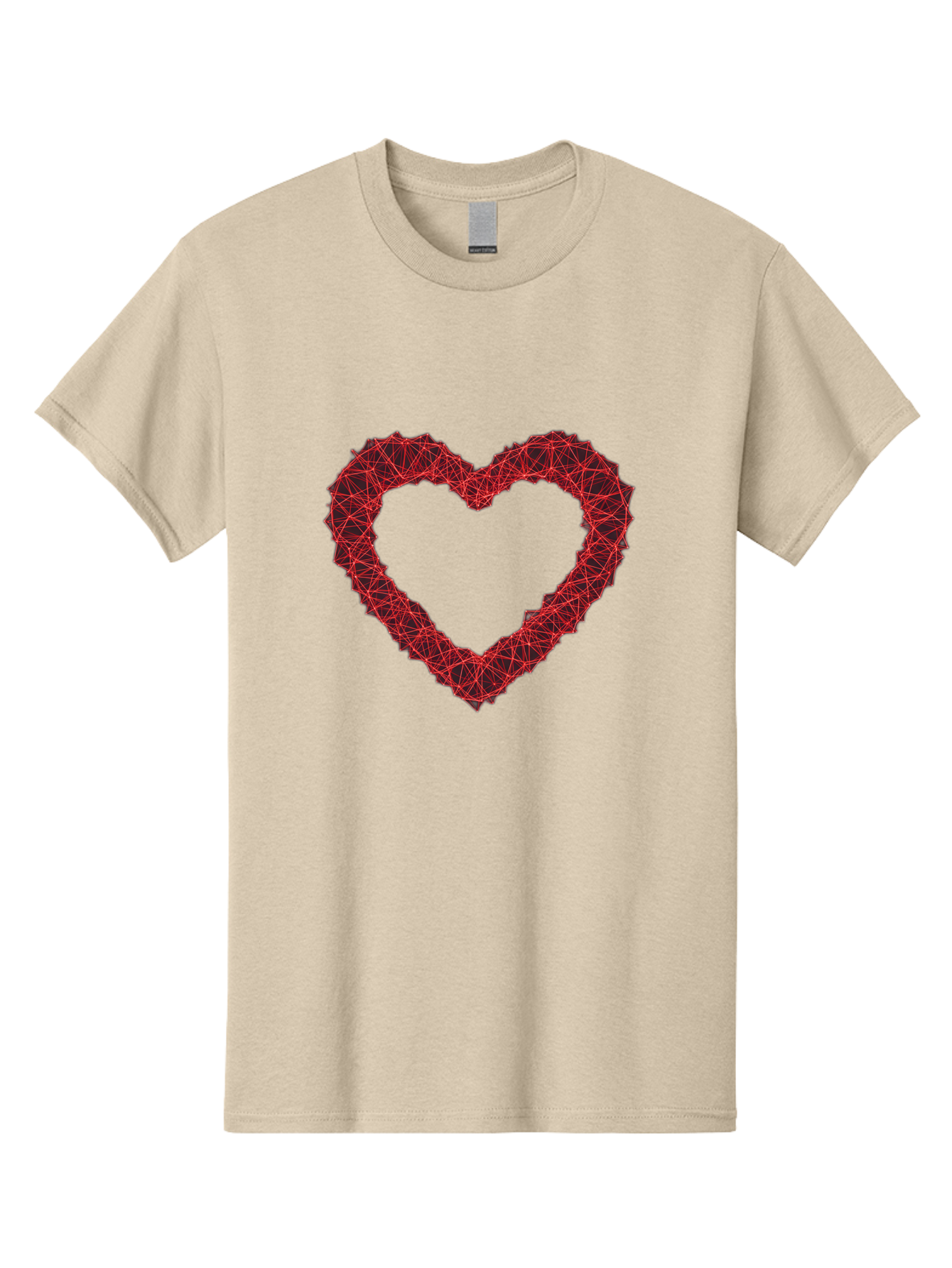 Wireframe-Heart Men'S Graphic Tee, 100% Cotton, Comfortable Casual Summer Wear, Machine Washable, Heart Shape, Red Geometric Pattern, Complex Network, Interconnected Lines, Symbolic Representation, Love, Valentines Day, Abstract Art, Bae109